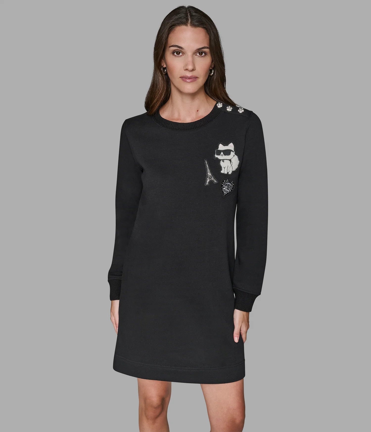 Karl WOMENS' PATCH SWEATSHIRT DRESS