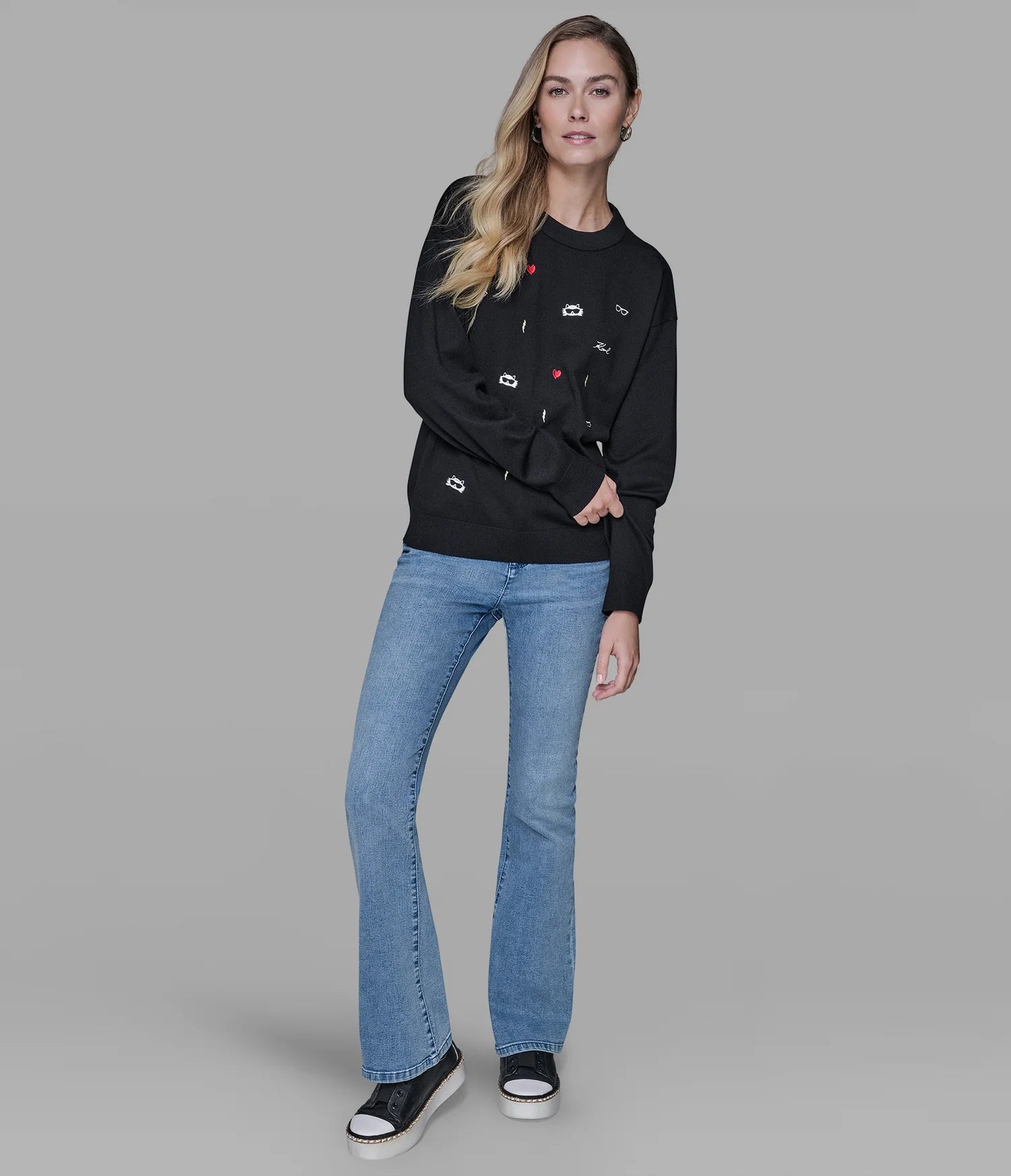 Karl Lagerfeld Paris Women's CATE PINS SWEATER BLACK