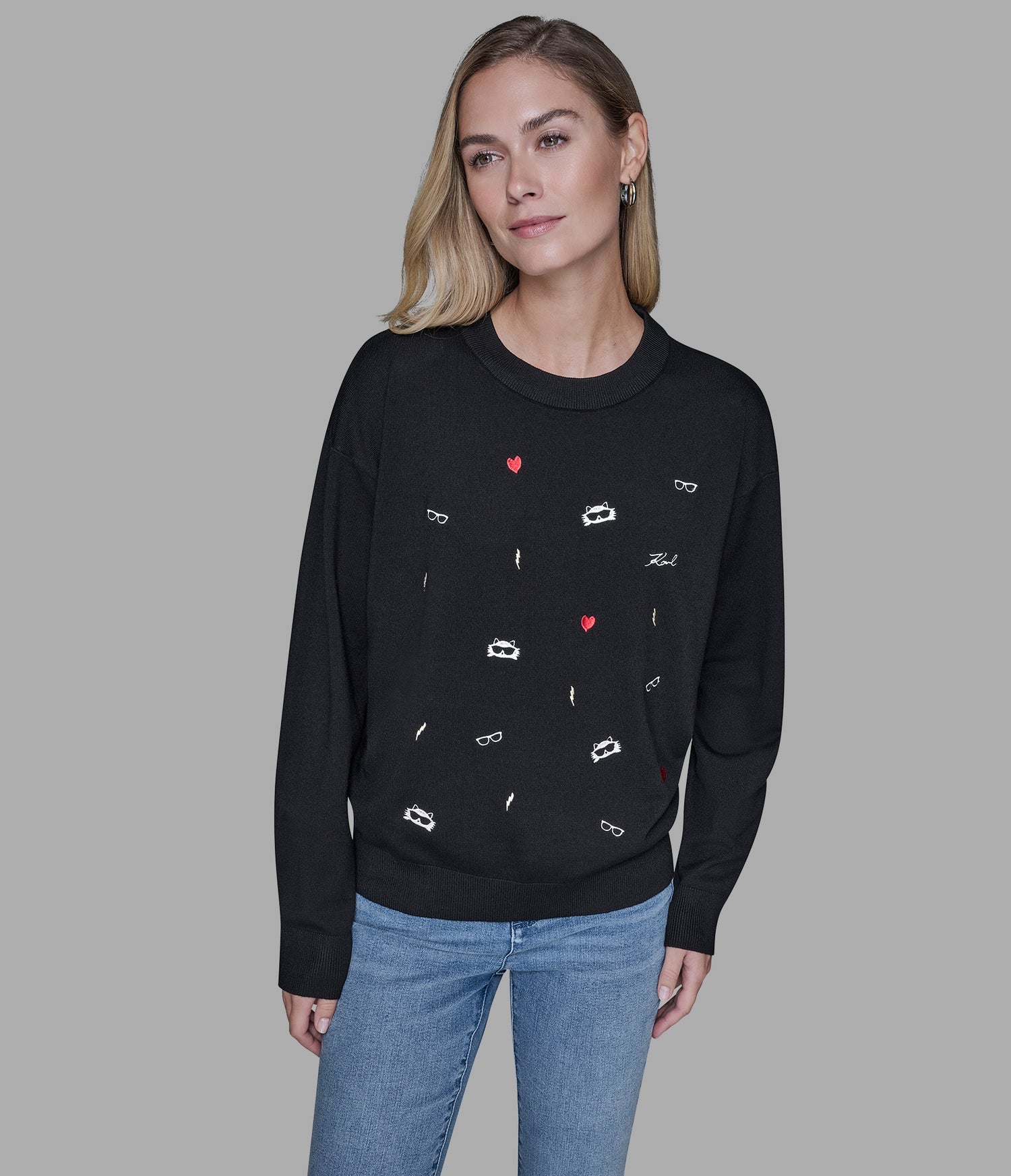 Karl Lagerfeld Paris Women's CATE PINS SWEATER BLACK