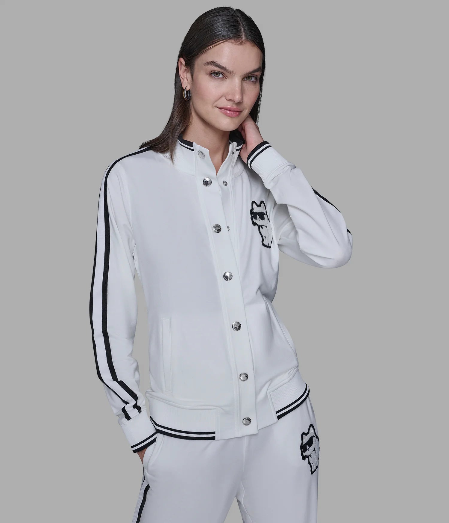 Womens' KARL CHOUPETTE PATCH TRACK JACKET White