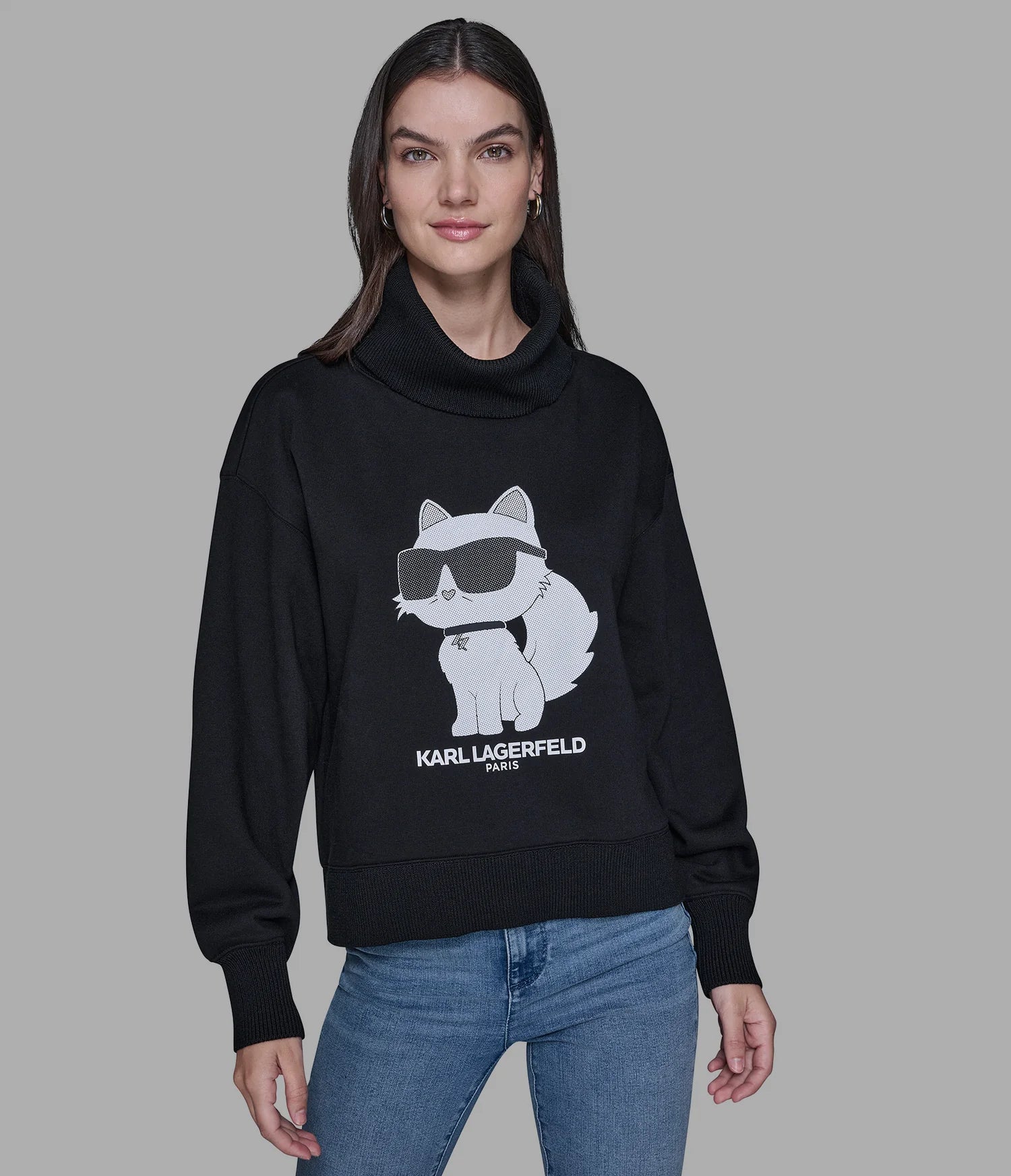 Karl Lagerfeld Paris Womens' CHOUPETTE TURTLENECK SWEATSHIRT (black)