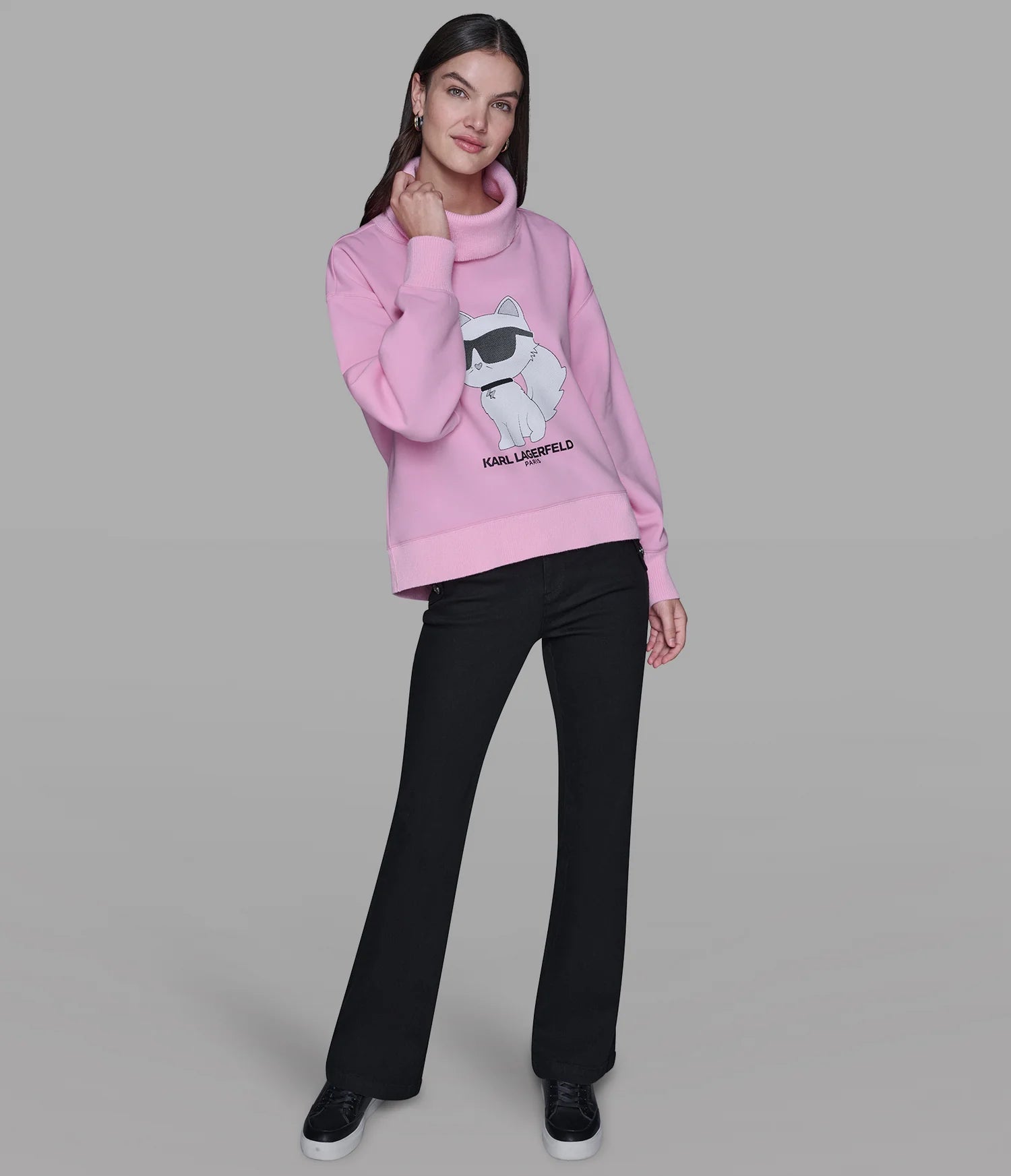 Karl Lagerfeld Paris Womens' CHOUPETTE TURTLENECK SWEATSHIRT