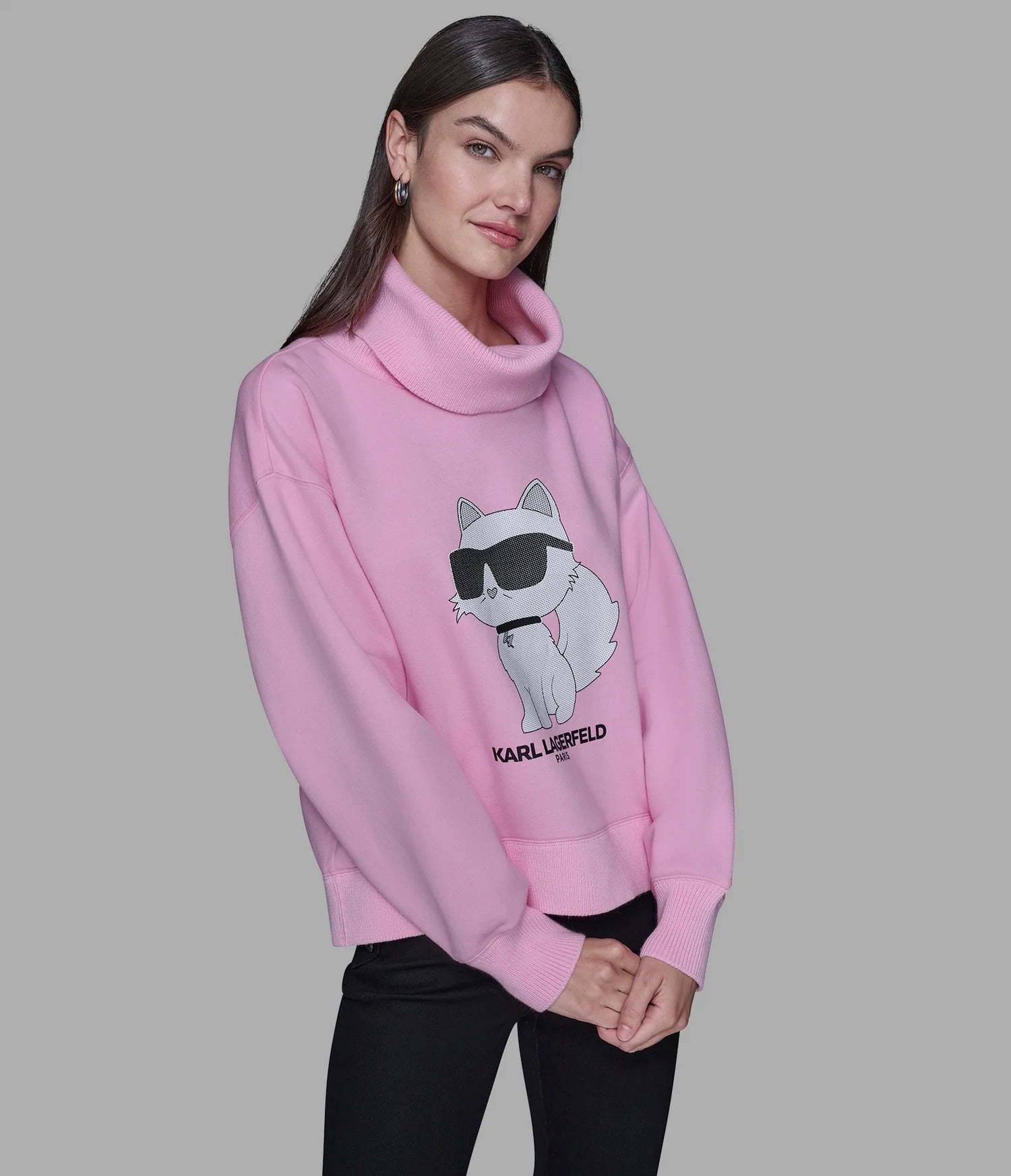 Karl Lagerfeld Paris Womens' CHOUPETTE TURTLENECK SWEATSHIRT