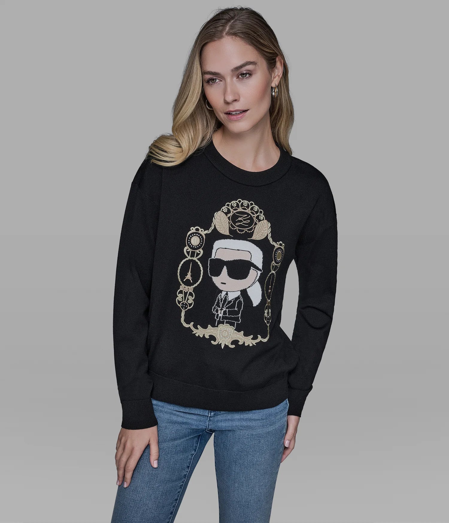 Womens' KARL LAGERFELD PARIS ROCOCO KARL SWEATER Black