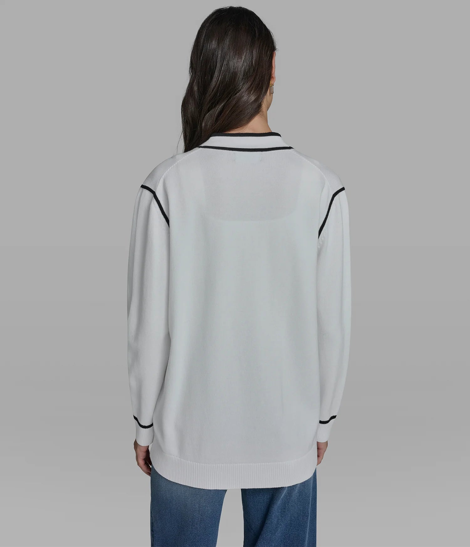 KARL LAGERFELD WOMEN'S LONG SLEEVE VARSITY PATCH CARDIGAN-White