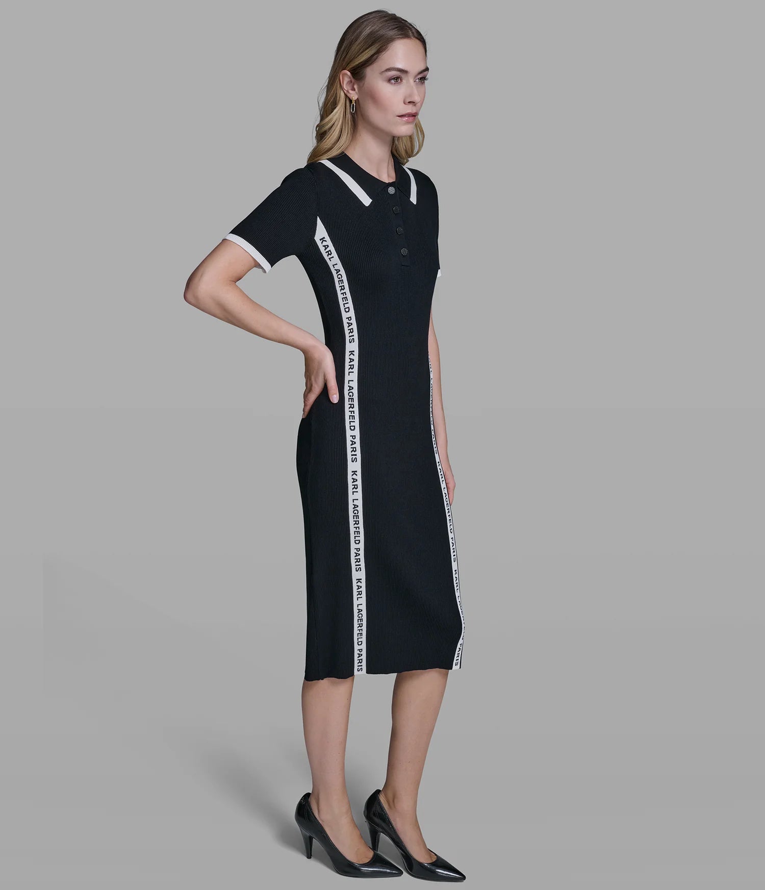 KARL LOGO TRIM SWEATER DRESS-Black