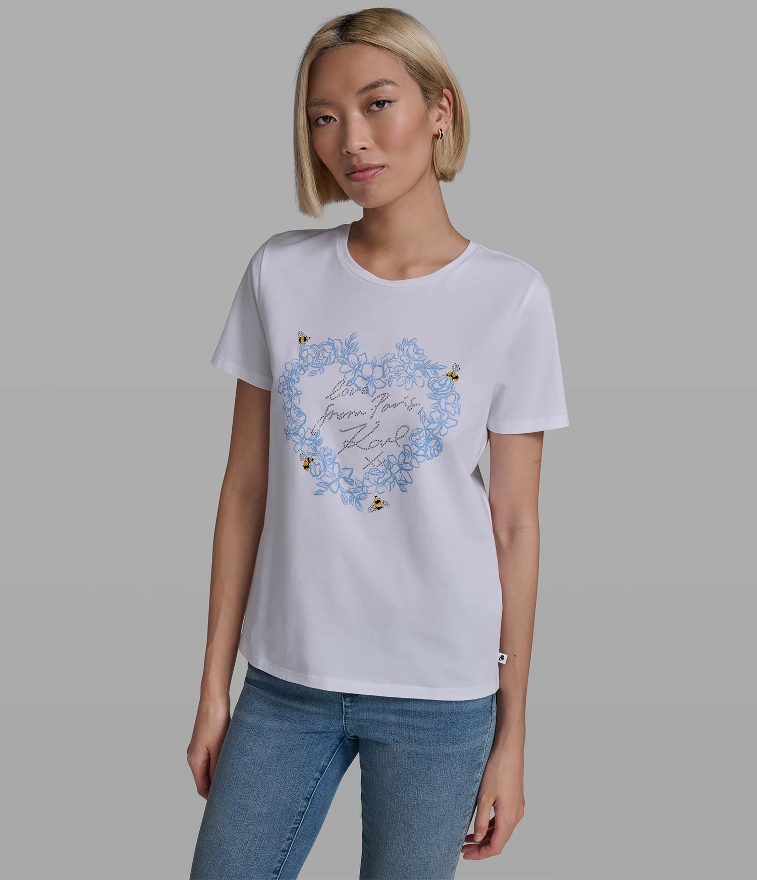 KARL FLORAL HEART LOGO TEE-White