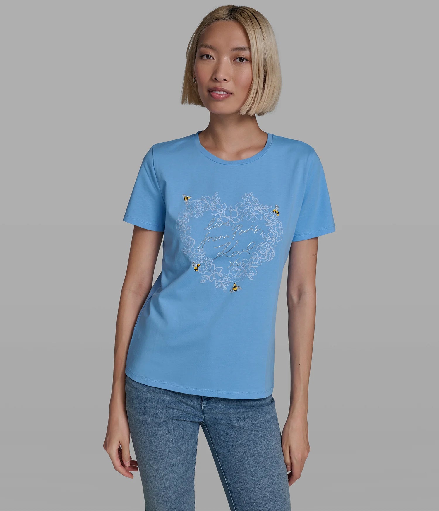 KARL FLORAL HEART LOGO TEE-Sky Blue