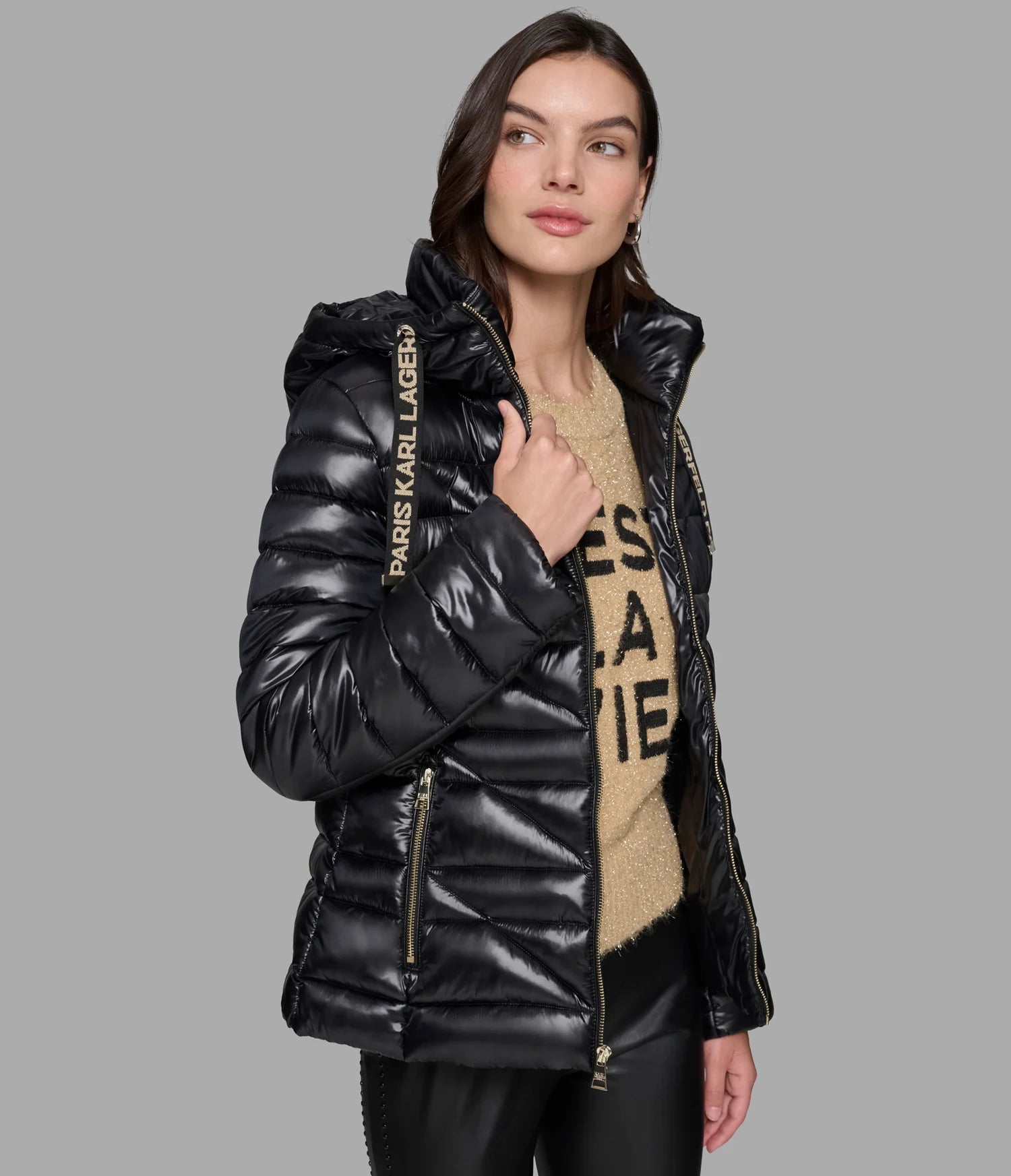 Karl Lagerfeld Paris Women's SHORT PUFFER JACKET WITH LOGO BLACK