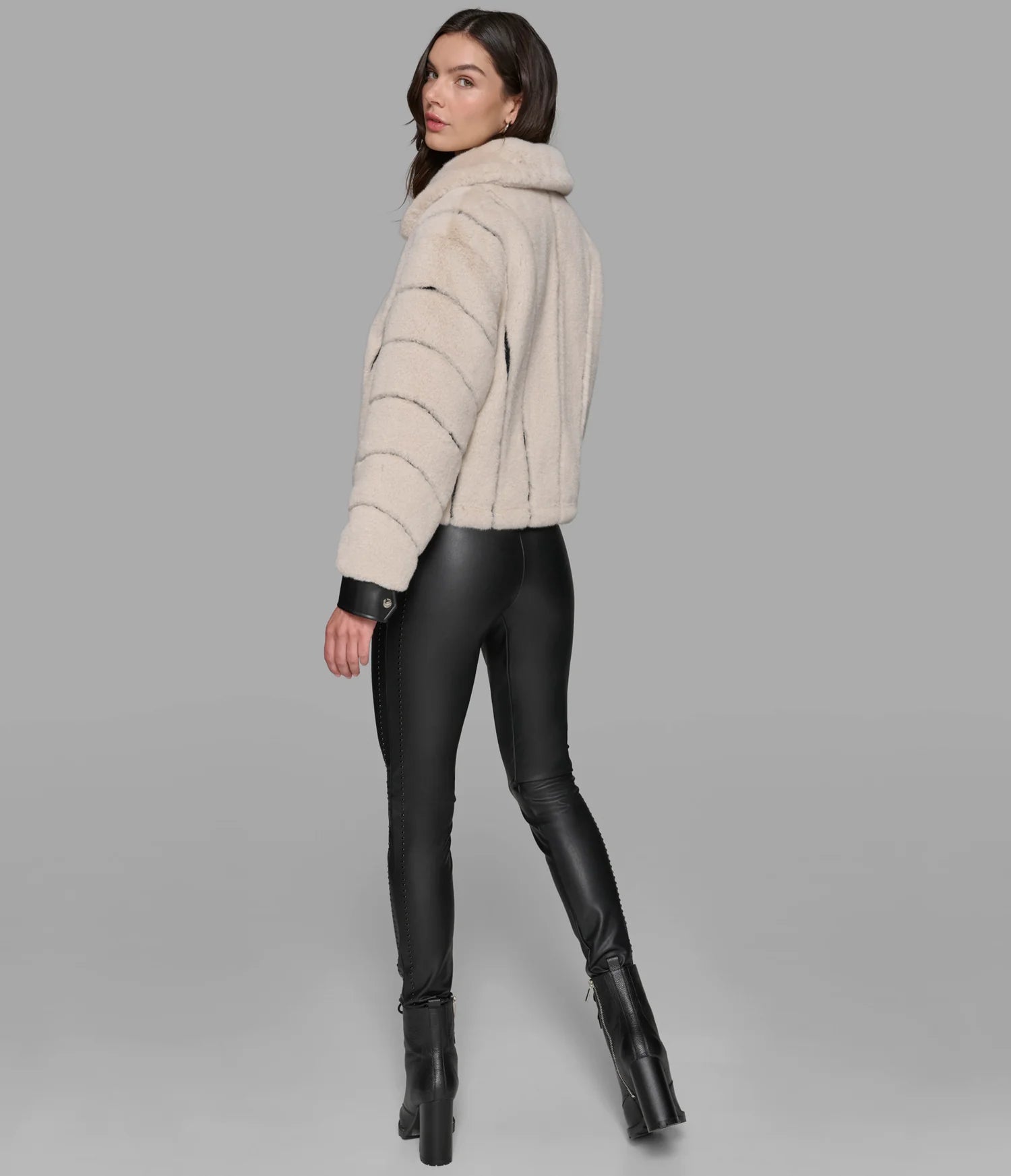 Karl Lagerfeld Paris Women's CHANNEL FAUX MINK AND PU BOMBER