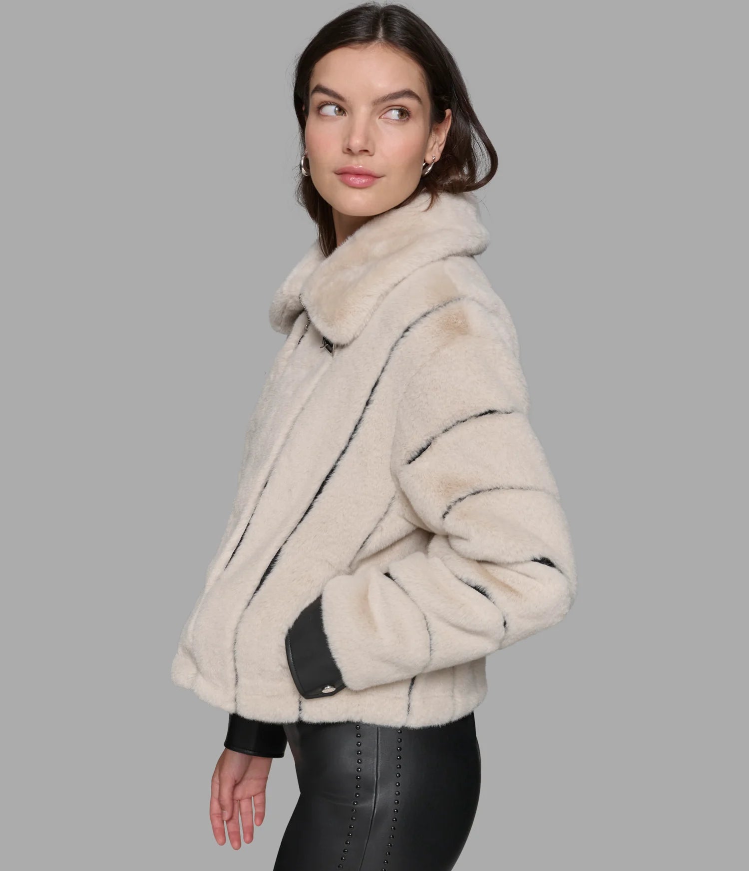 Karl Lagerfeld Paris Women's CHANNEL FAUX MINK AND PU BOMBER