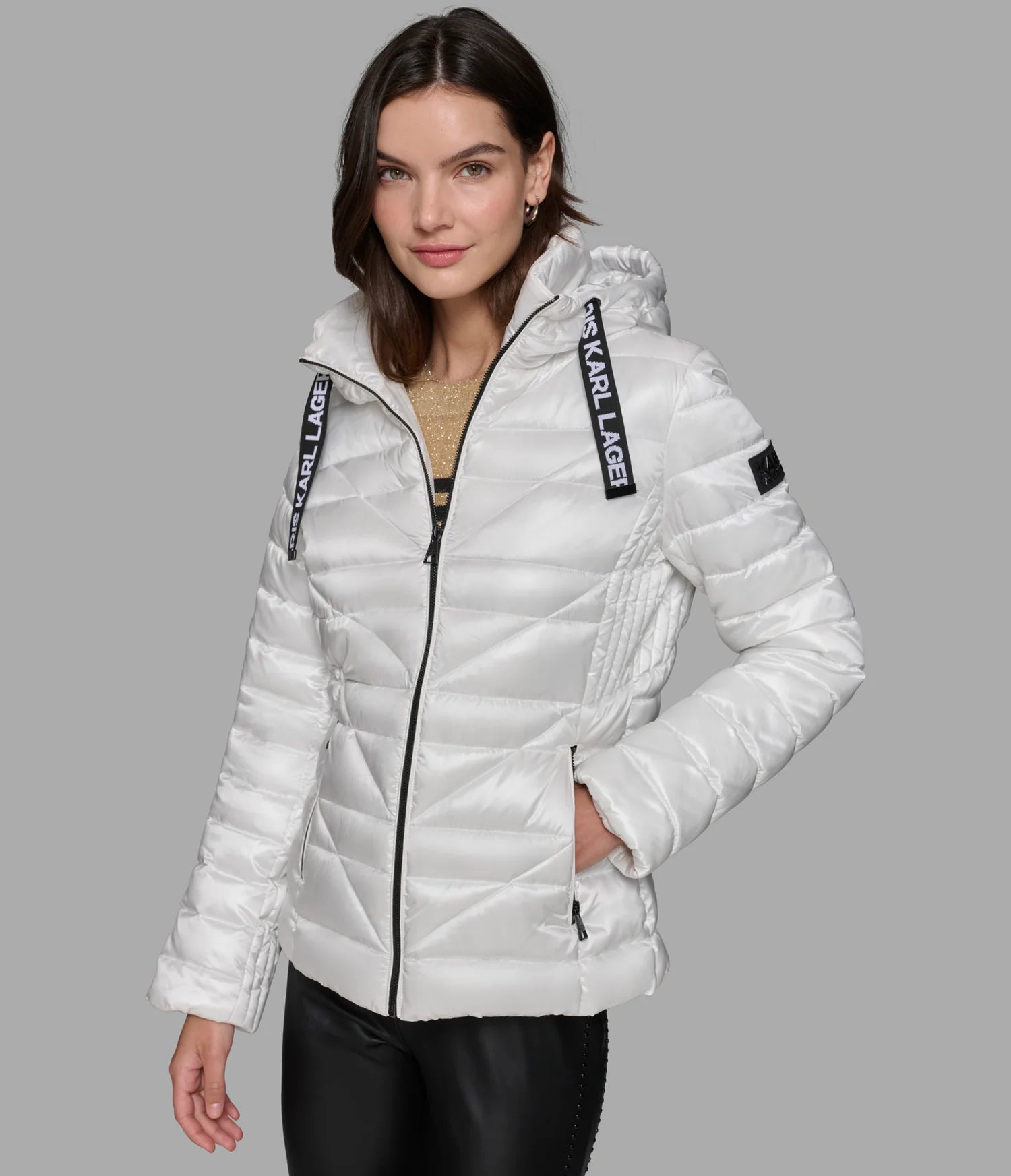 Karl Lagerfeld Paris Women's SHORT PUFFER JACKET WITH LOGO WHITE