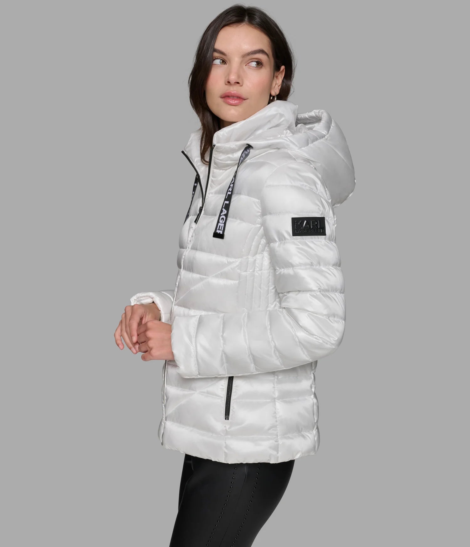 Karl Lagerfeld Paris Women's SHORT PUFFER JACKET WITH LOGO WHITE