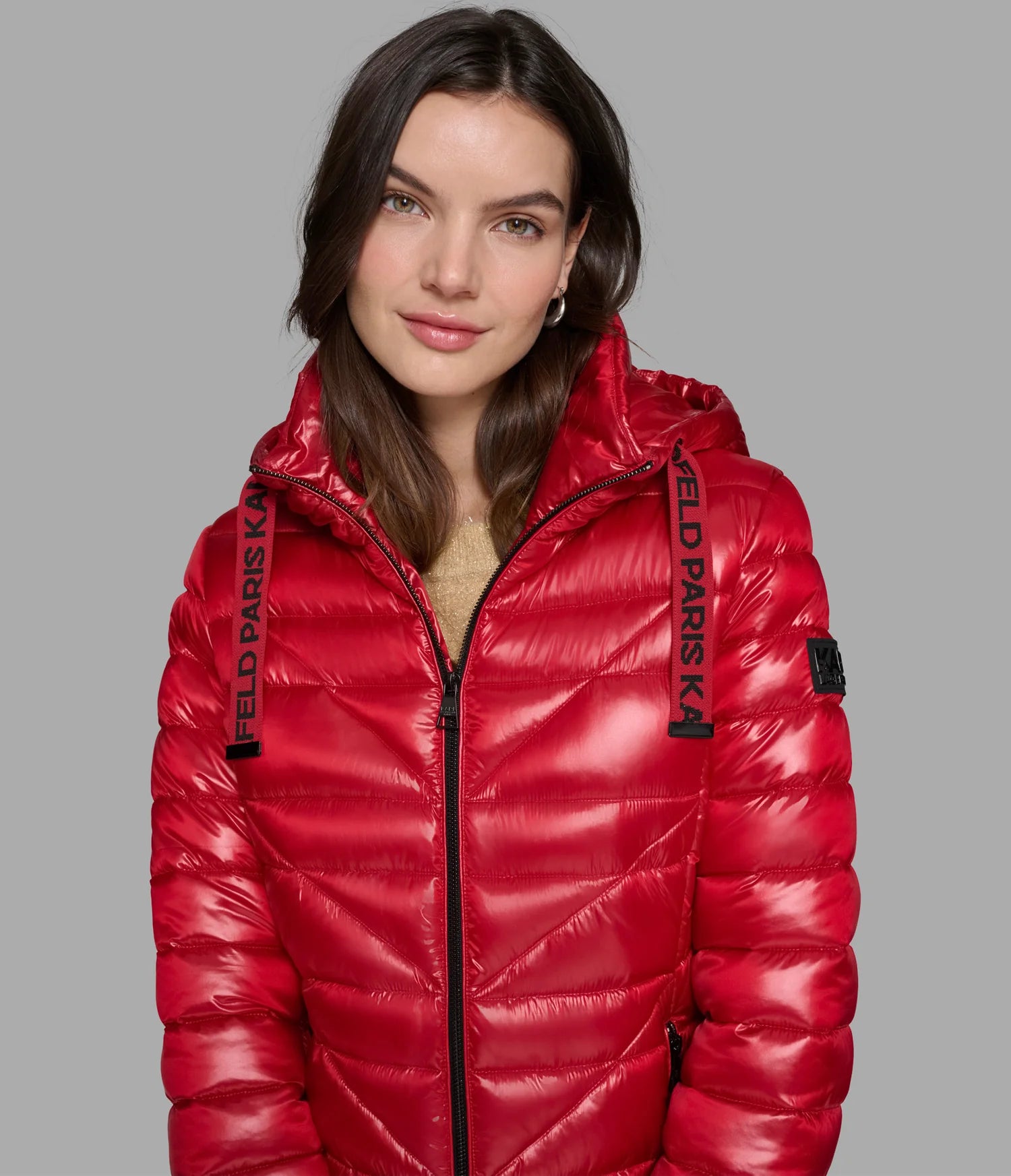 Karl Lagerfeld Paris Women's SHORT PUFFER JACKET WITH LOGO RED