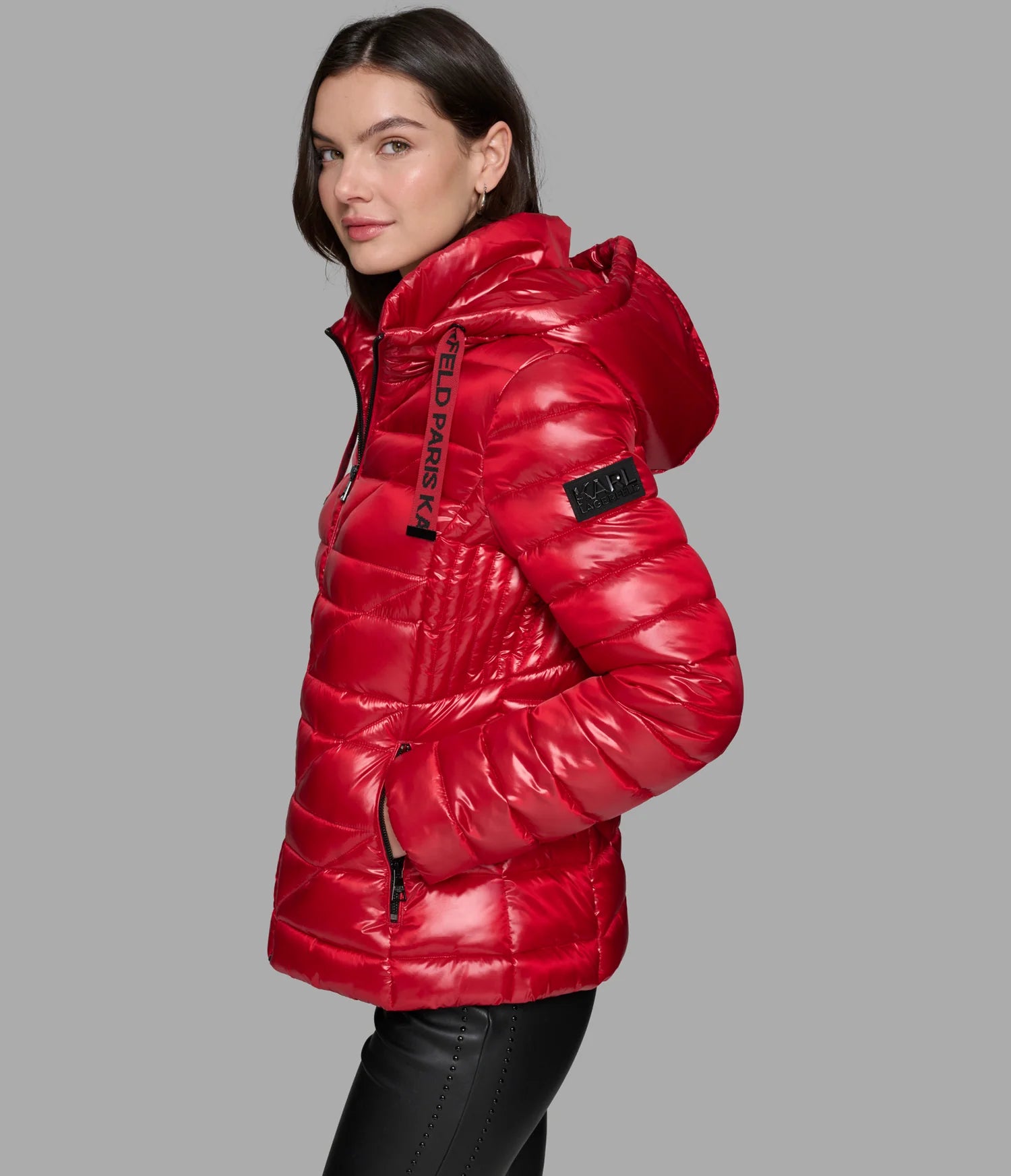 Karl Lagerfeld Paris Women's SHORT PUFFER JACKET WITH LOGO RED