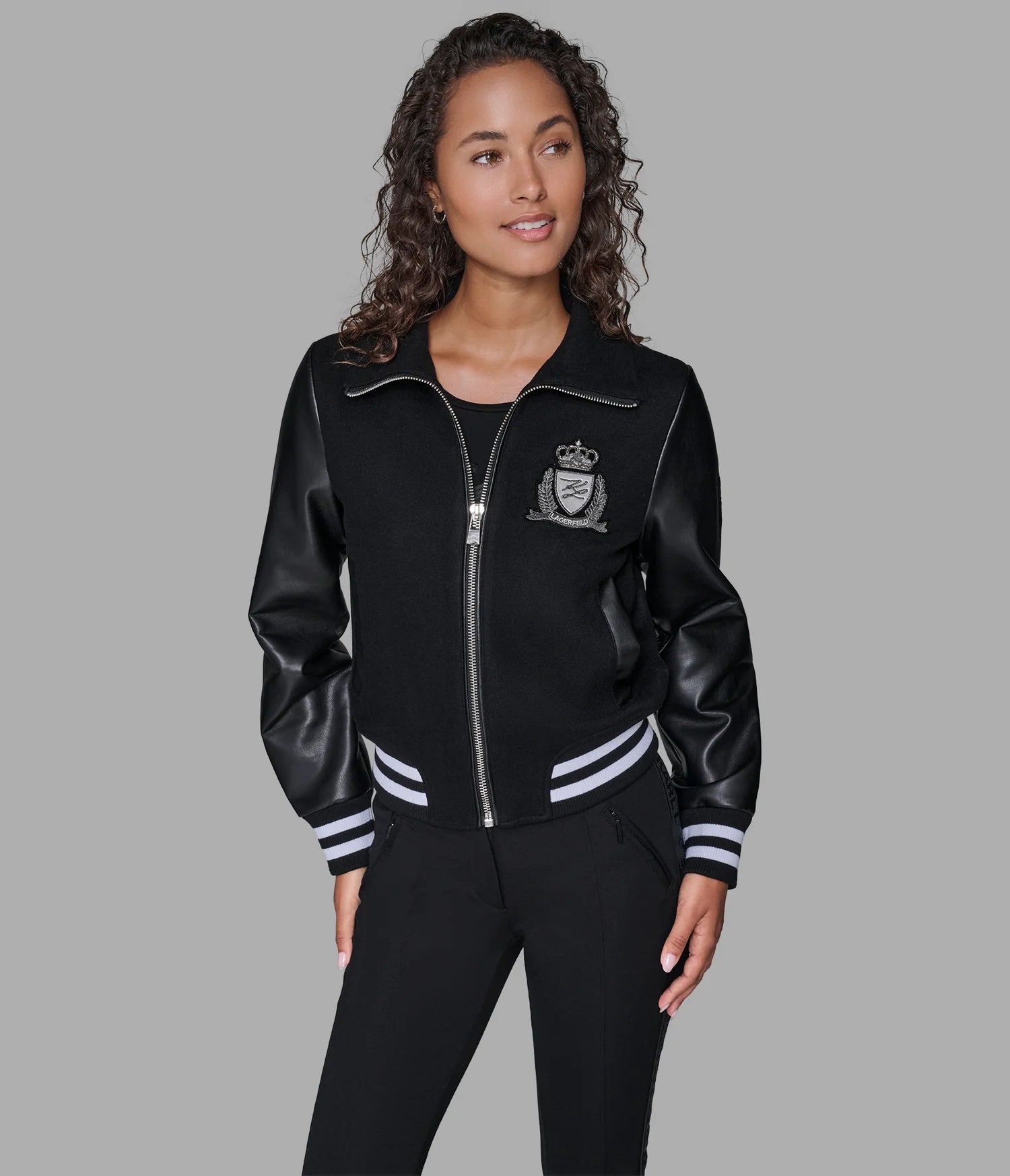 Karl Lagerfeld Paris Womens' WOOL VARSITY JACKET
