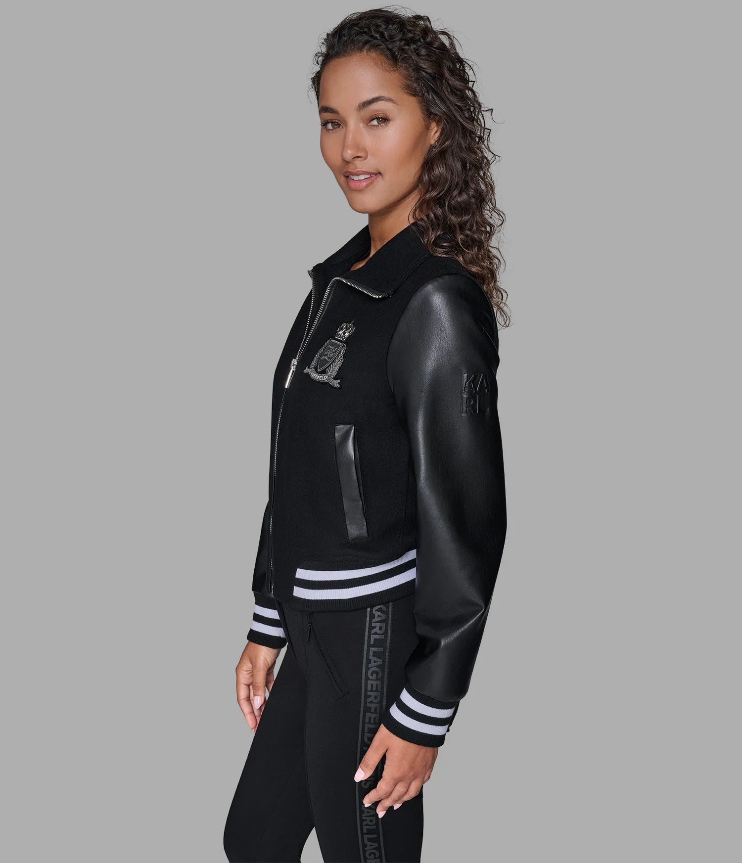 Karl Lagerfeld Paris Womens' WOOL VARSITY JACKET