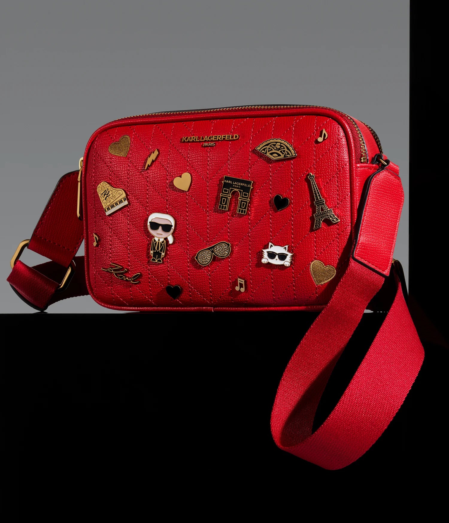 Womens' Karl Lagerfeld Paris MAYBELLE CAMERA CROSSBODY Red