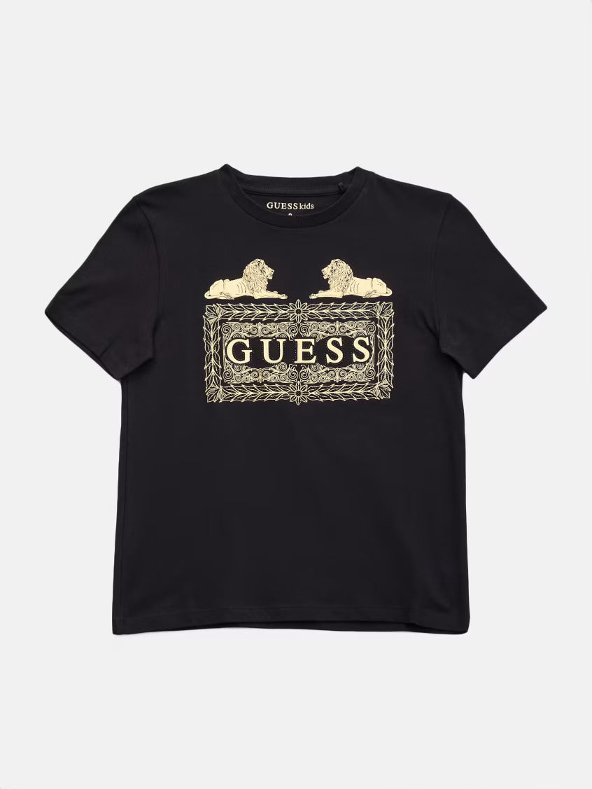 Guess Boys' Elwood Foil Logo Tee (7-16)/ Black