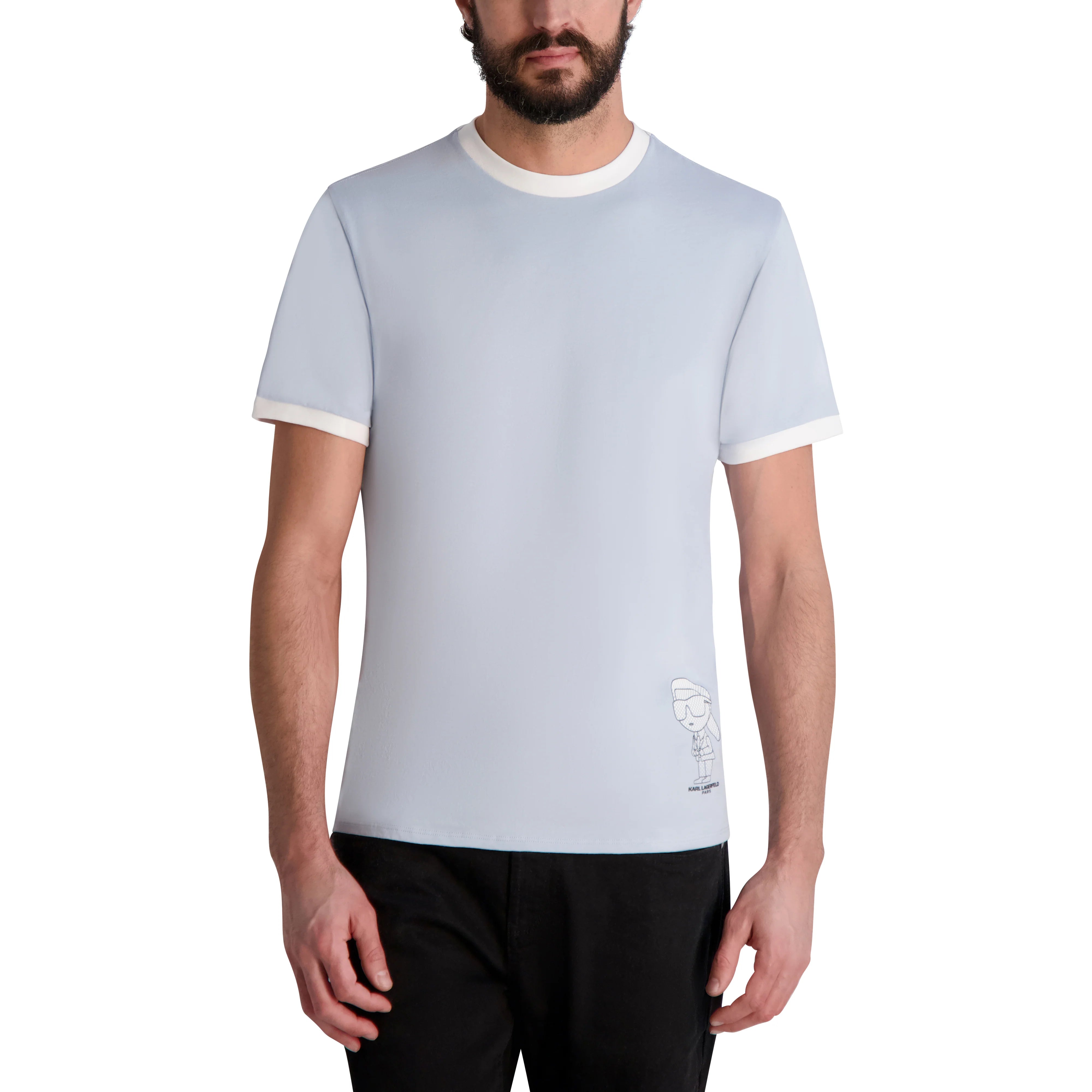 KARL LAGERFELD Men's Short Sleeve Crewneck Contrast Trim T-Shirt