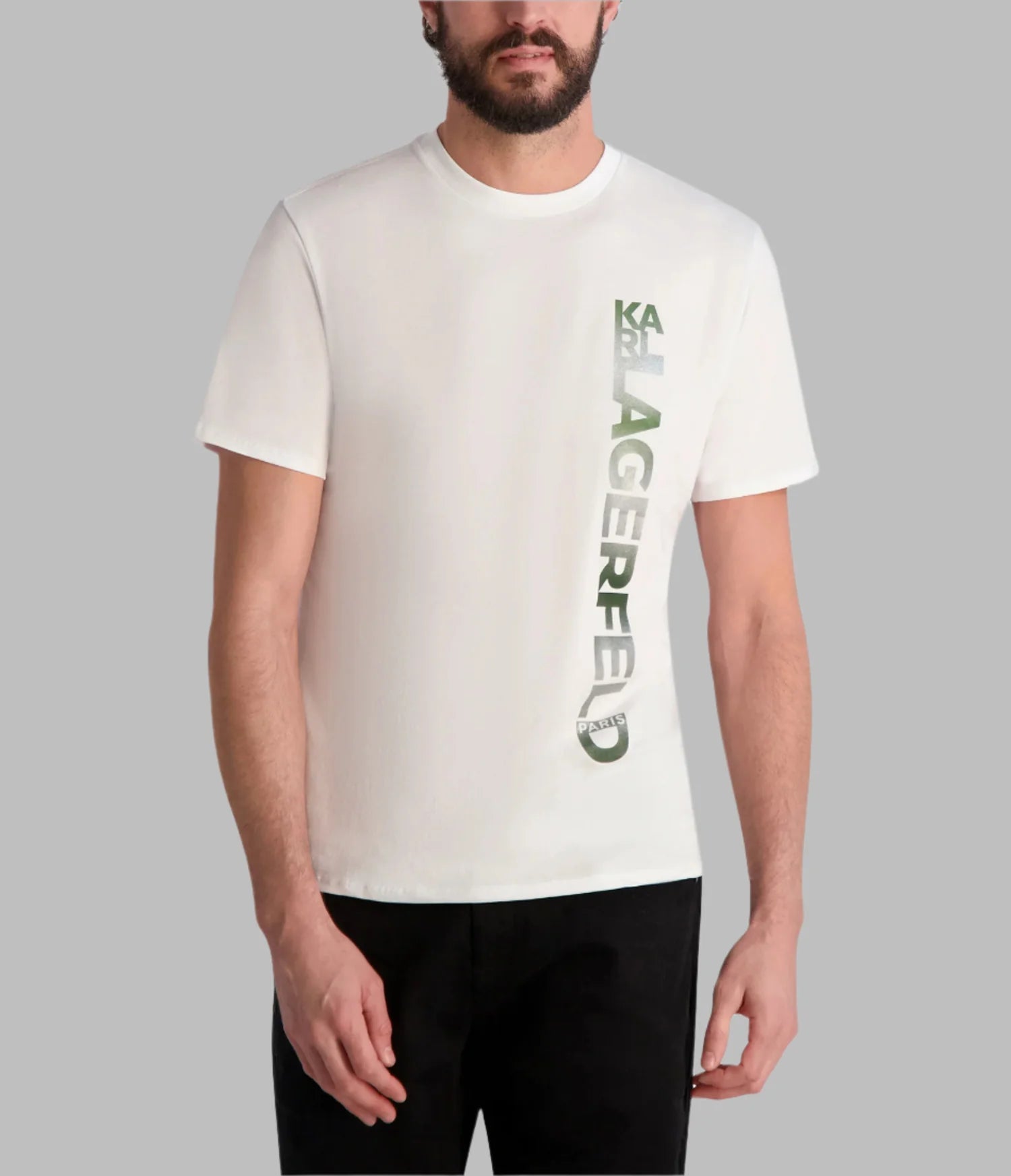 Karl Lagerfeld Paris Mens' VERTICAL METALLIC LOGO T-SHIRT