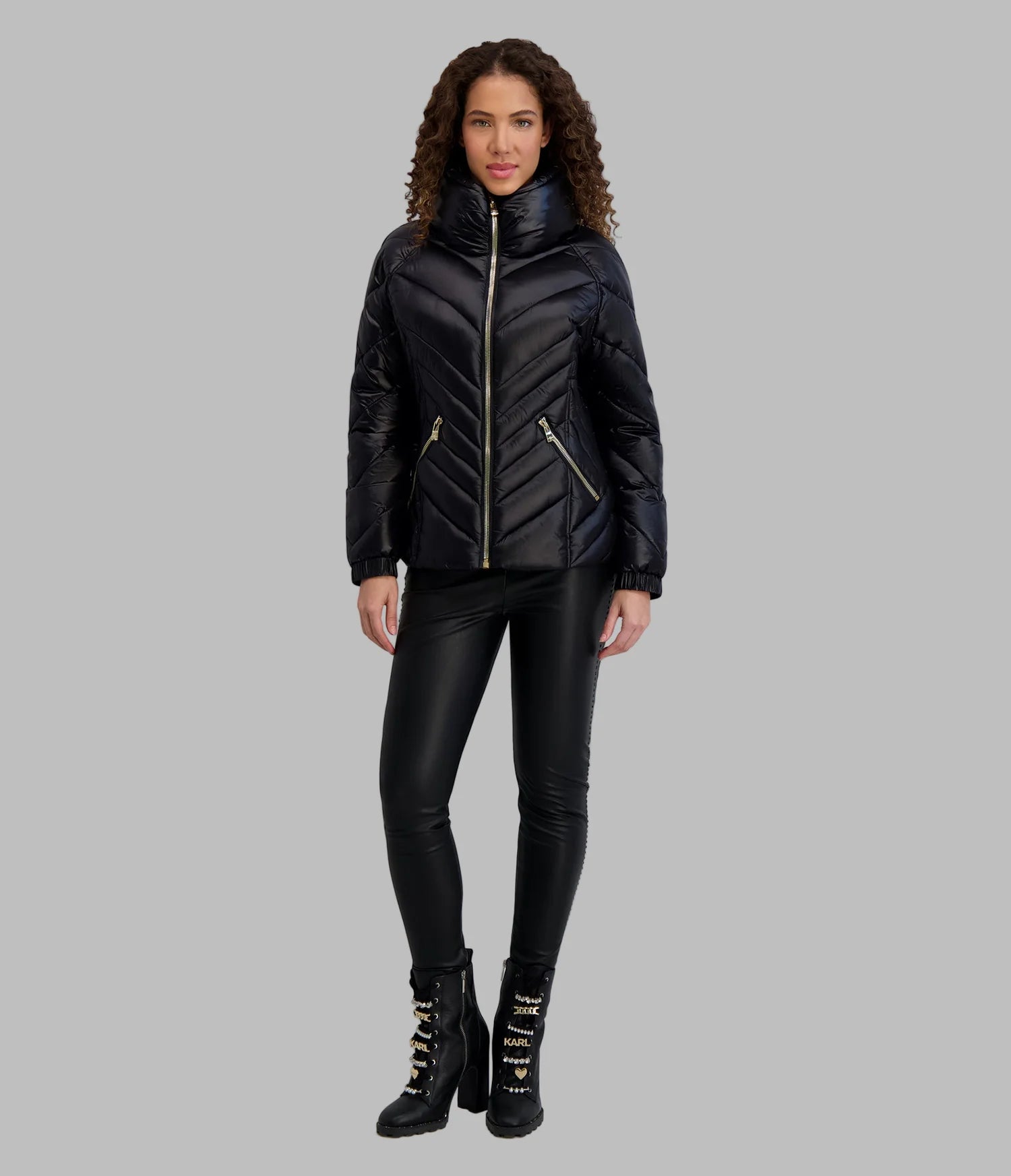 Karl Lagerfeld Paris Women's PILLOW COLLAR PUFFER JACKET Black