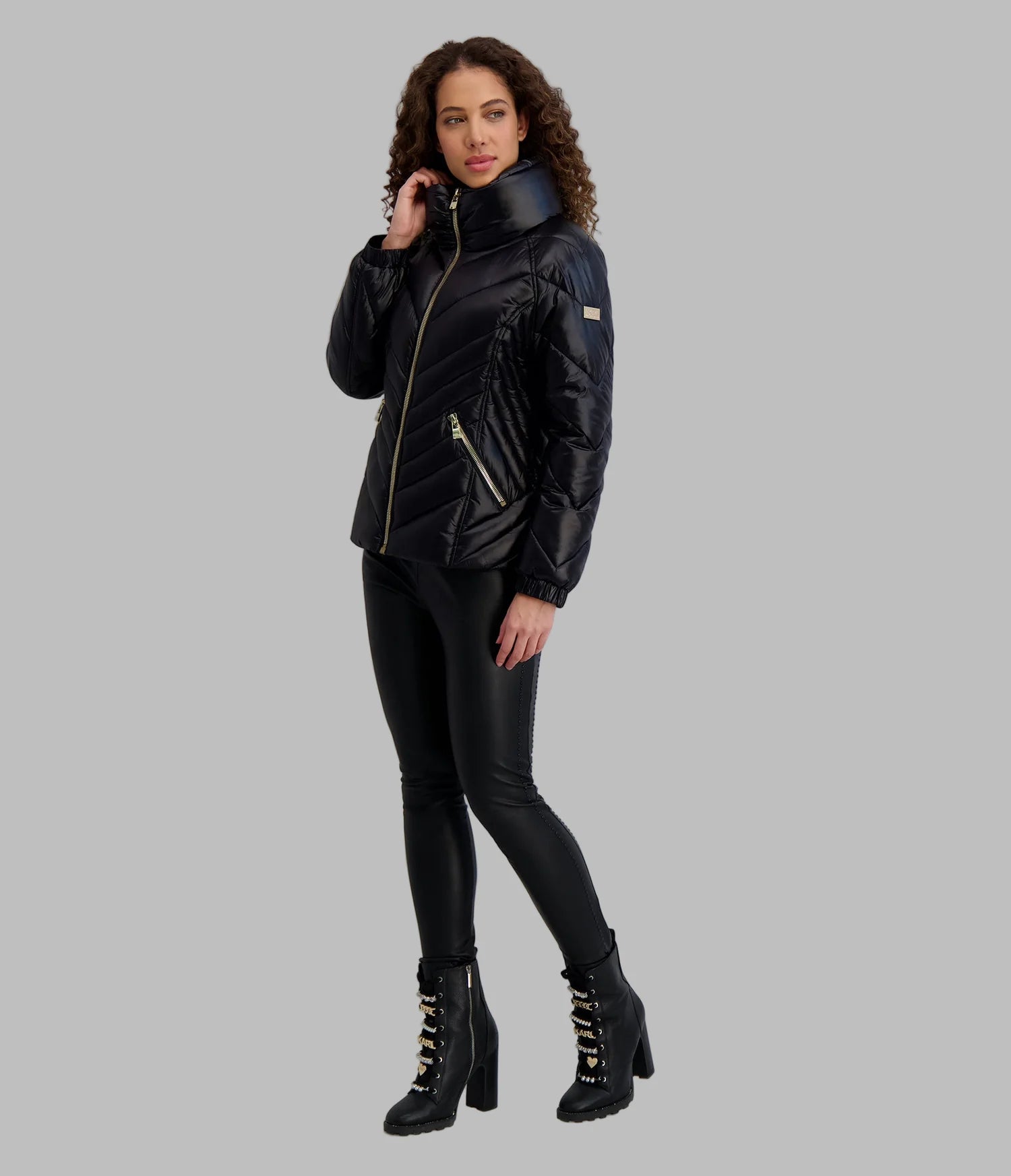 Karl Lagerfeld Paris Women's PILLOW COLLAR PUFFER JACKET Black