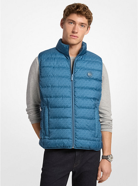 Mens' Michael Kors Abbou Signature Logo Reversible Vest CORNFLOWER