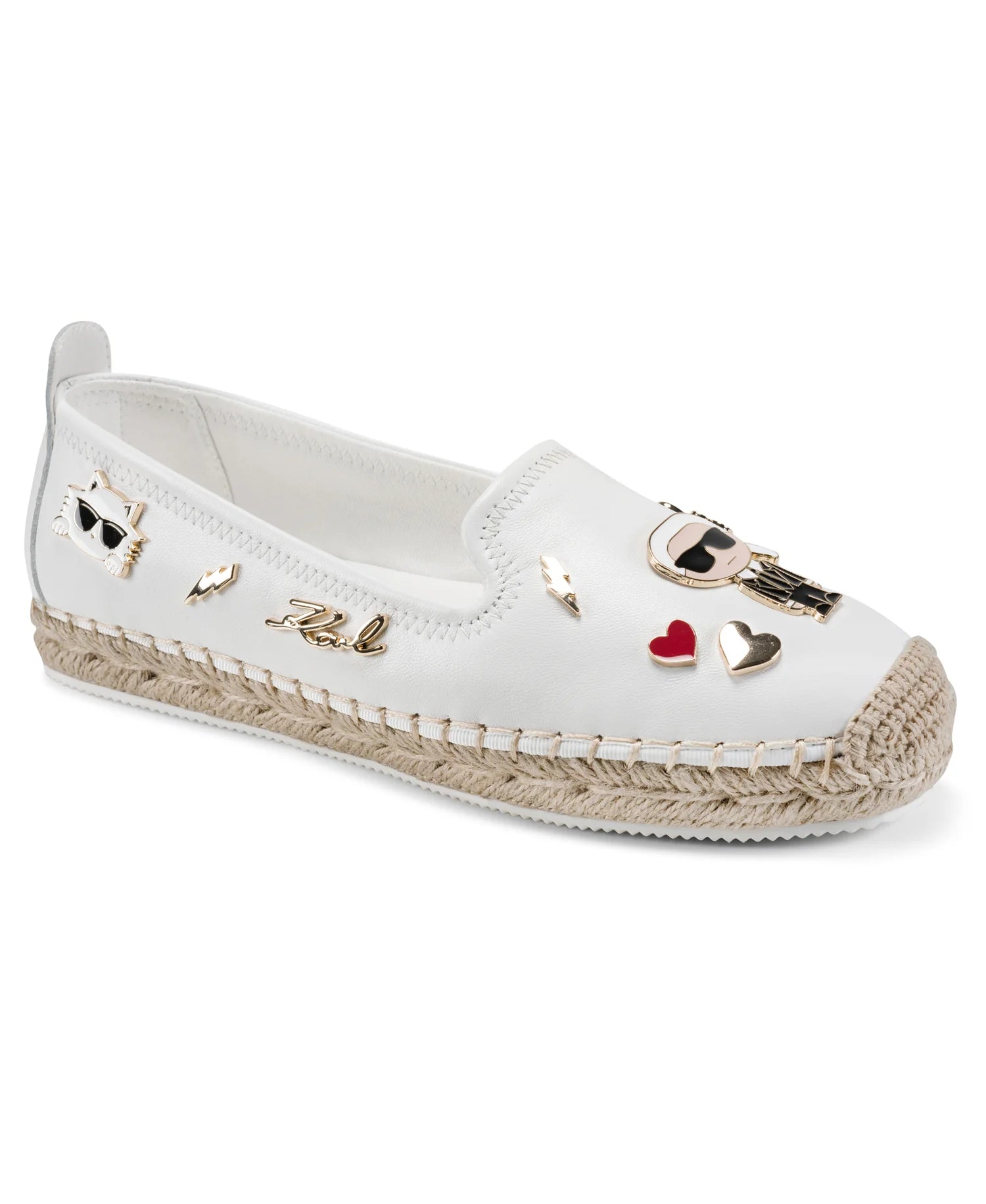 MICHAELA LEATHER PIN SLIP-ON FLAT ESPADRILLE-Bright White