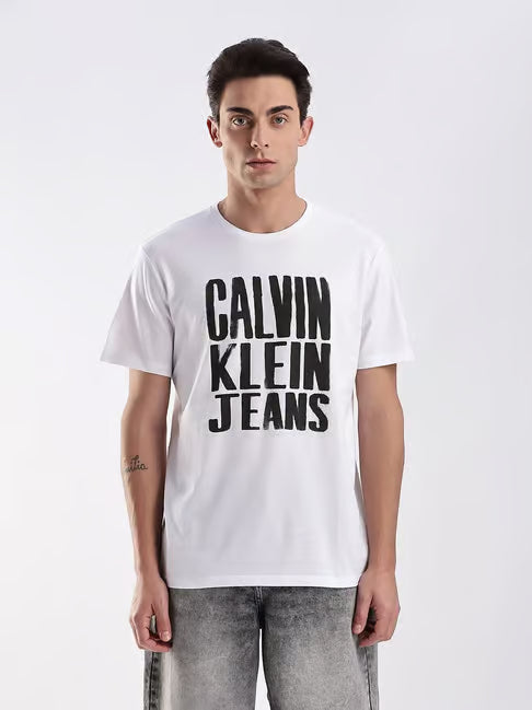 MENS' Playera Calvin Klein Logo Estampado Hombre Negro / WHITE