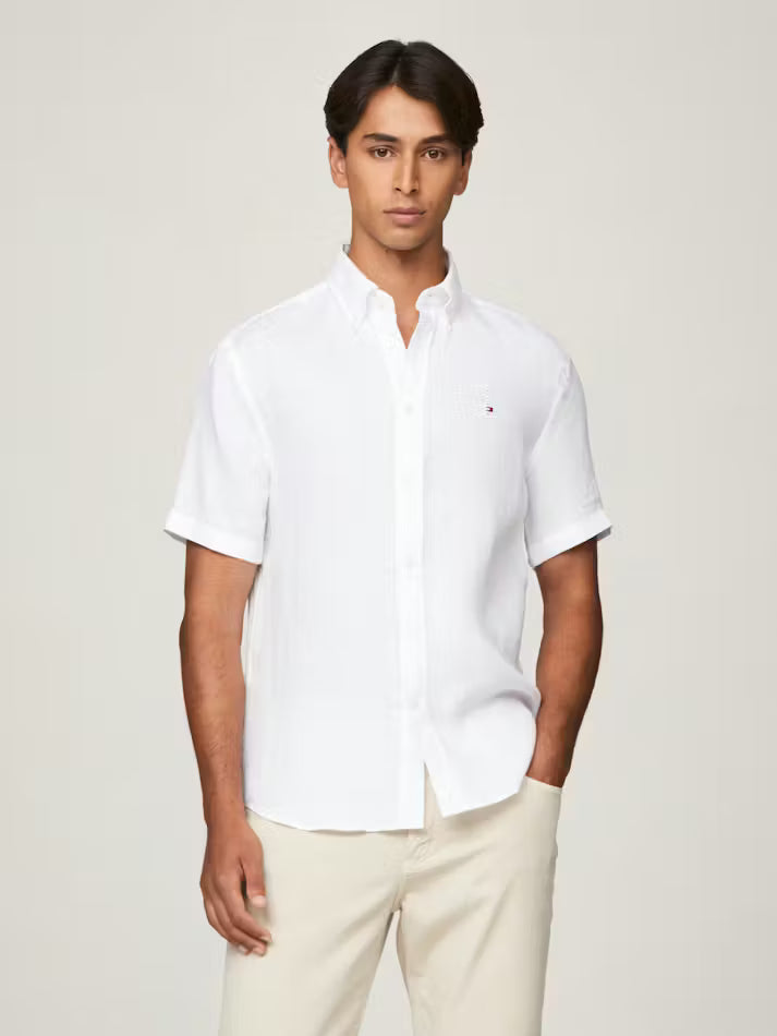 Regular Fit Short-Sleeve Oxford Shirt-White