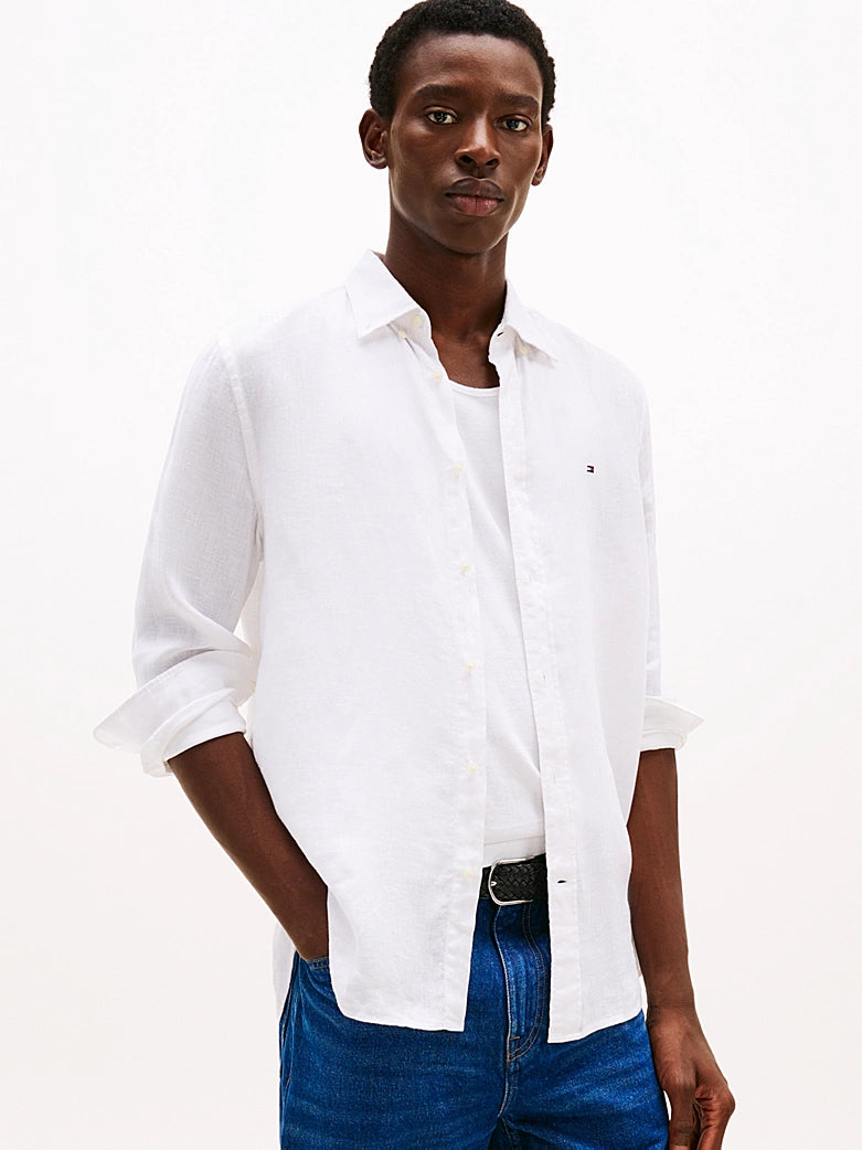 Tommy Mens' Regular Fit Pure Linen Shirt/ WHITE