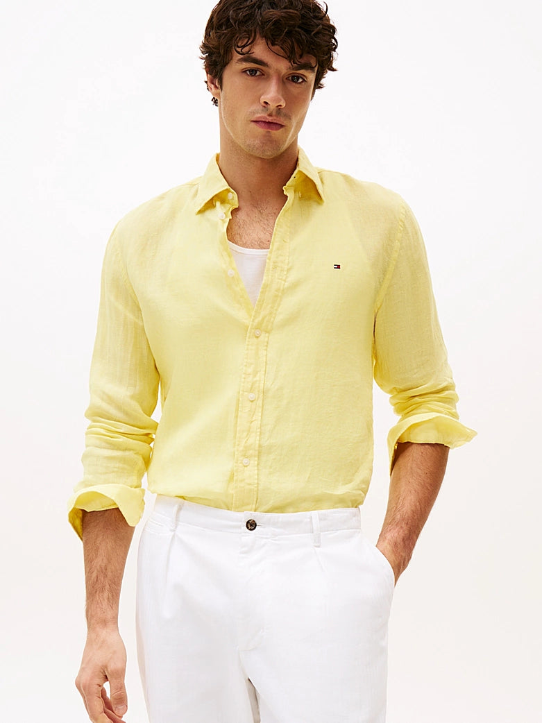 Tommy Mens' Regular Fit Pure Linen Shirt/ citronella