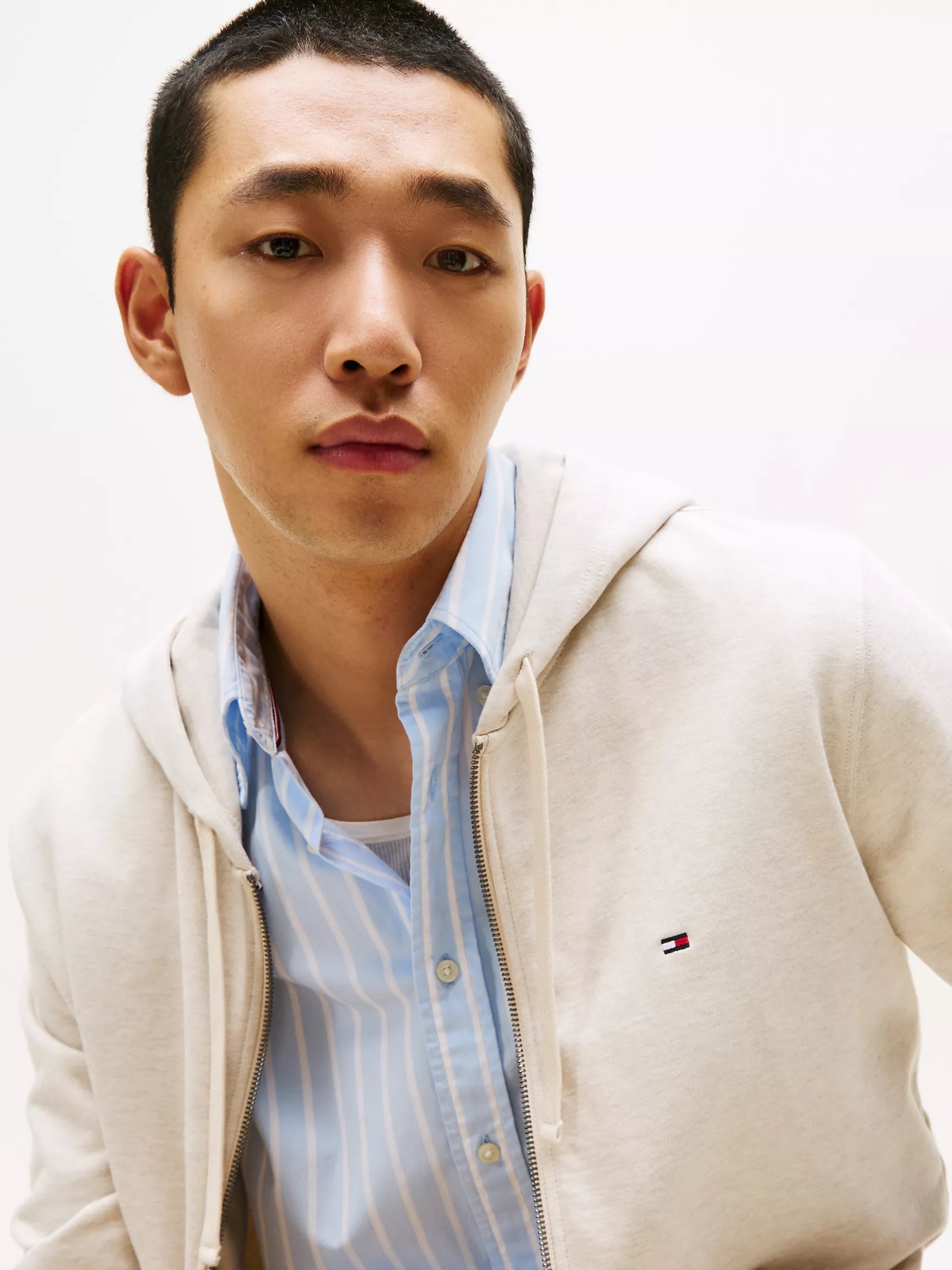 Tommy Mens' Classic Zip Hoodie/ Heathered Oatmilk