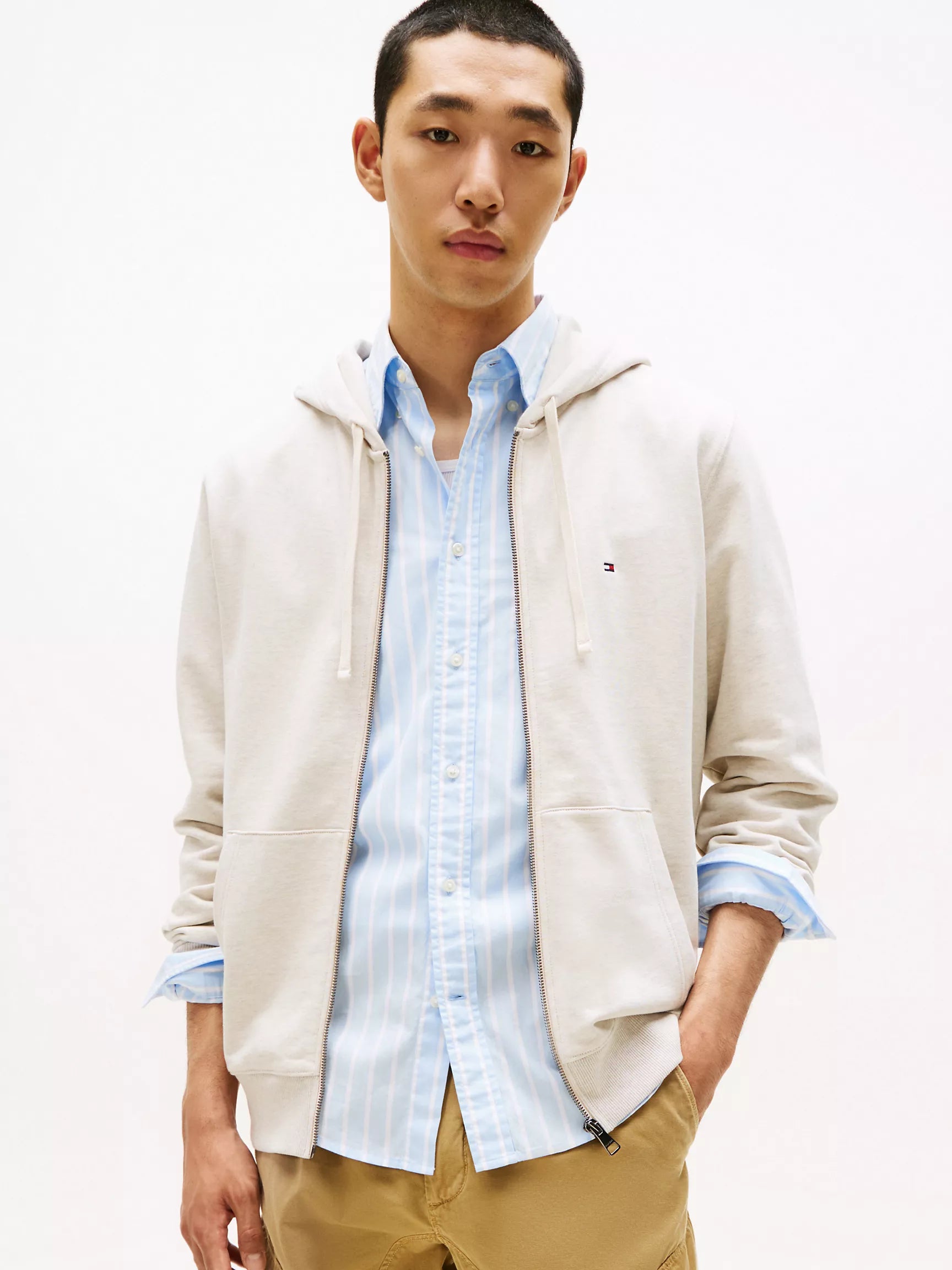 Tommy Mens' Classic Zip Hoodie/ Heathered Oatmilk