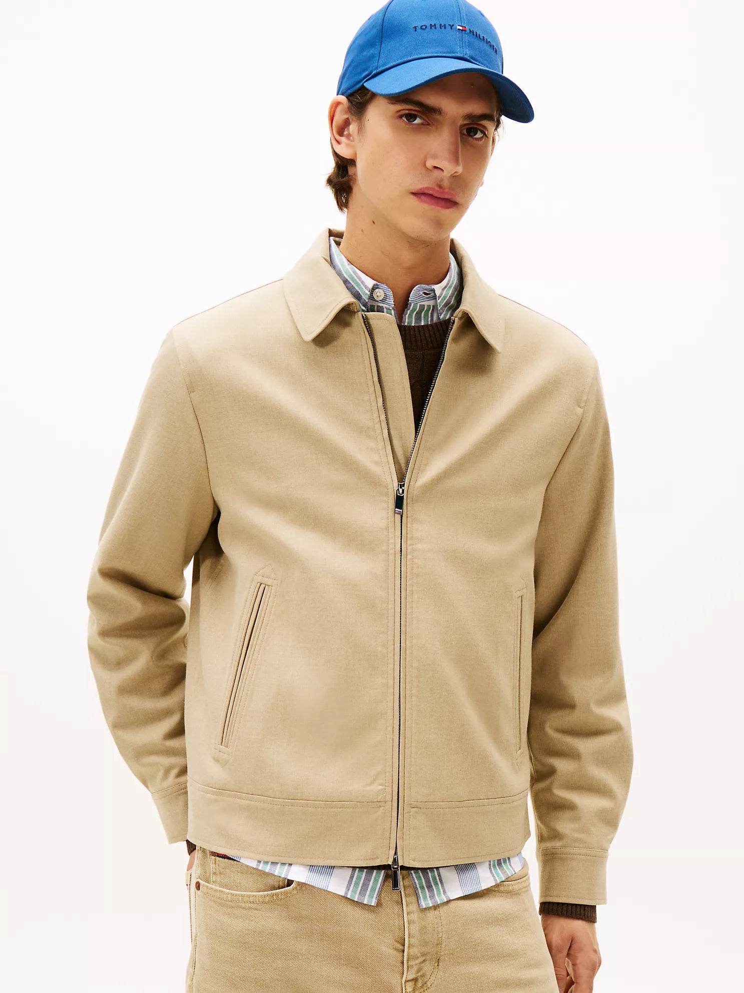 Tommy MENS' Lightweight Zip Ivy Jacket Classic Khaki