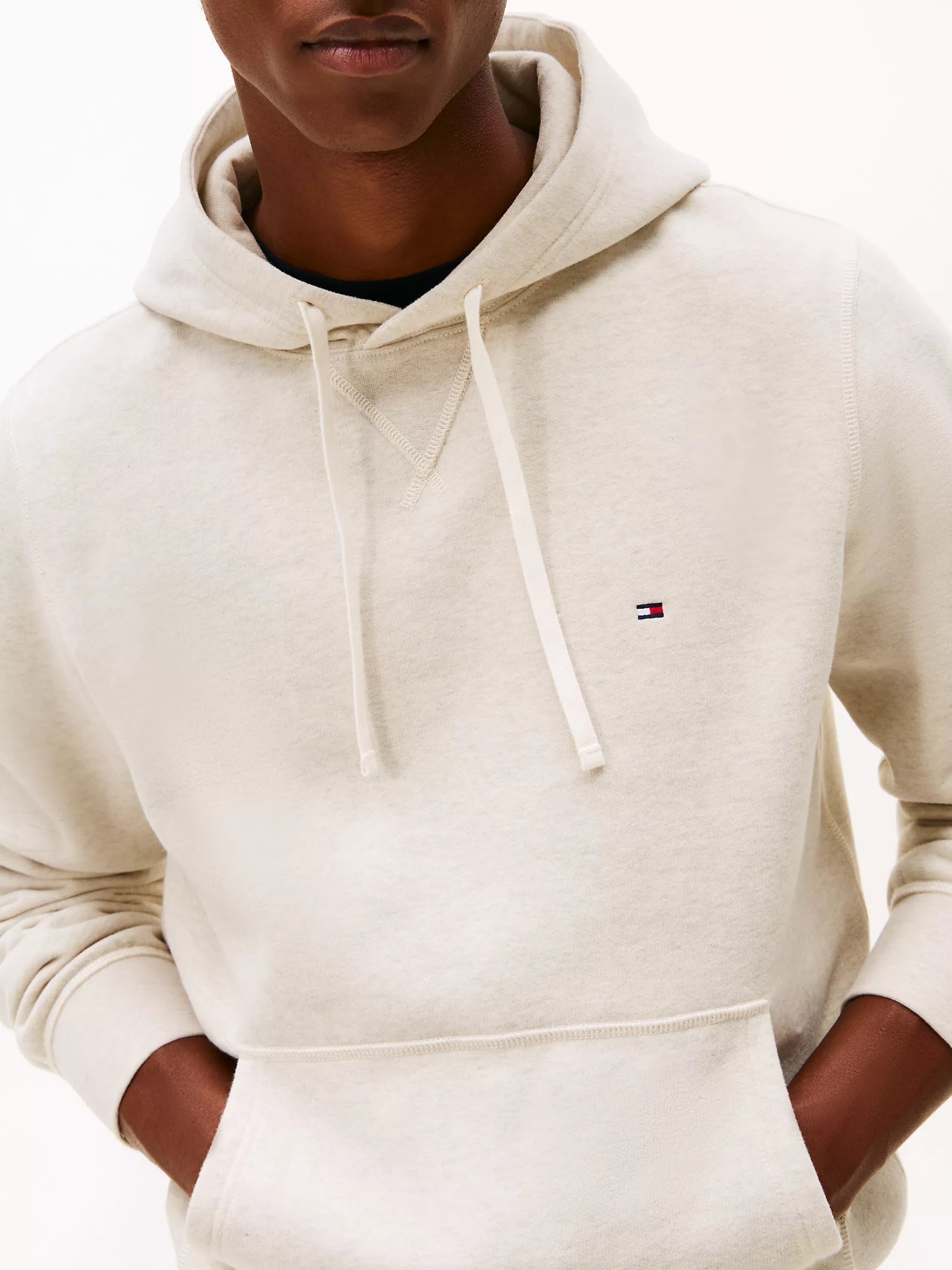 Tommy Mens'Classic Brushed-Fleece Hoodie/Heathered Oatmilk