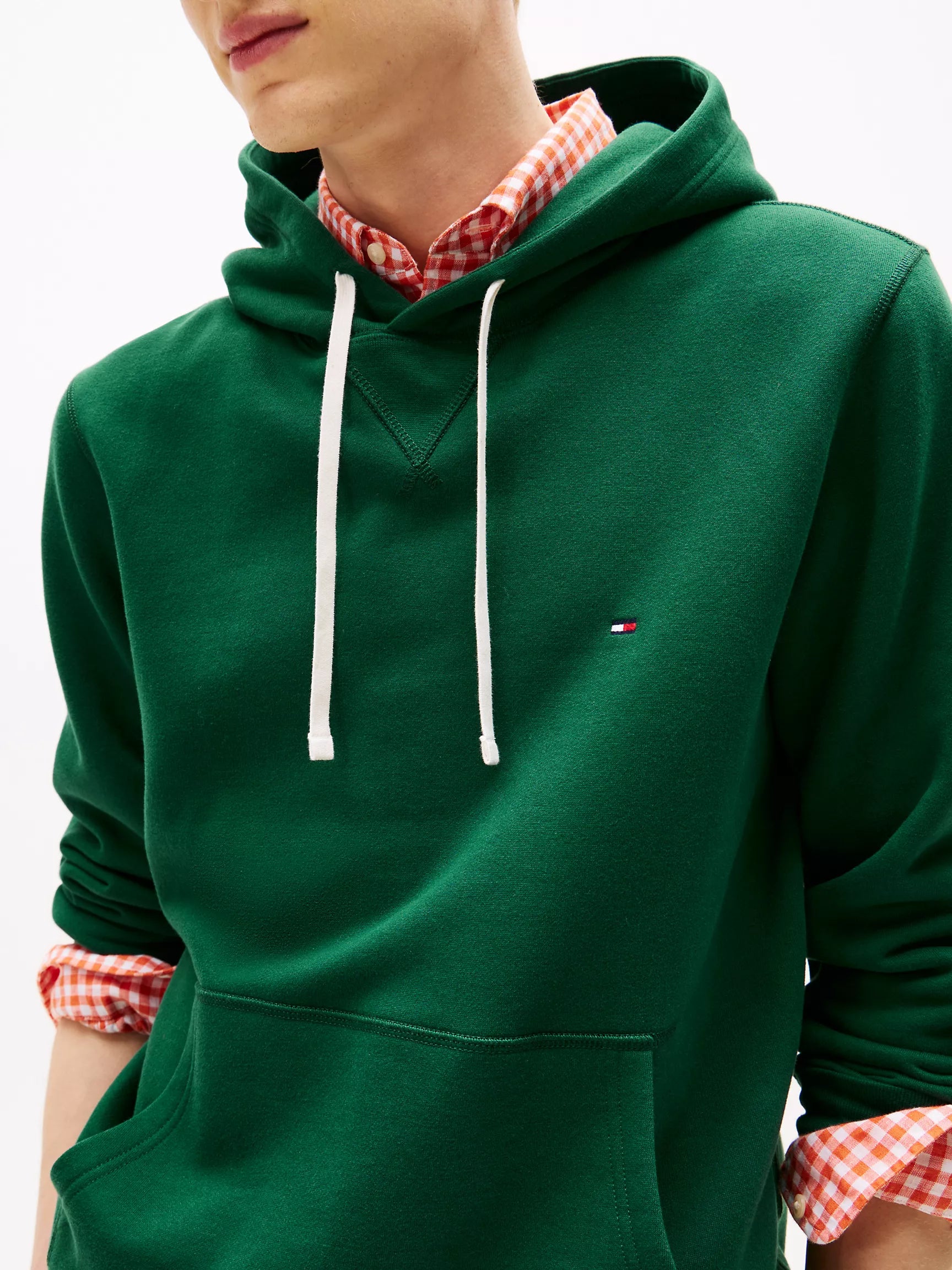 Tommy Mens'Classic Brushed-Fleece Hoodie/Ornamental Green