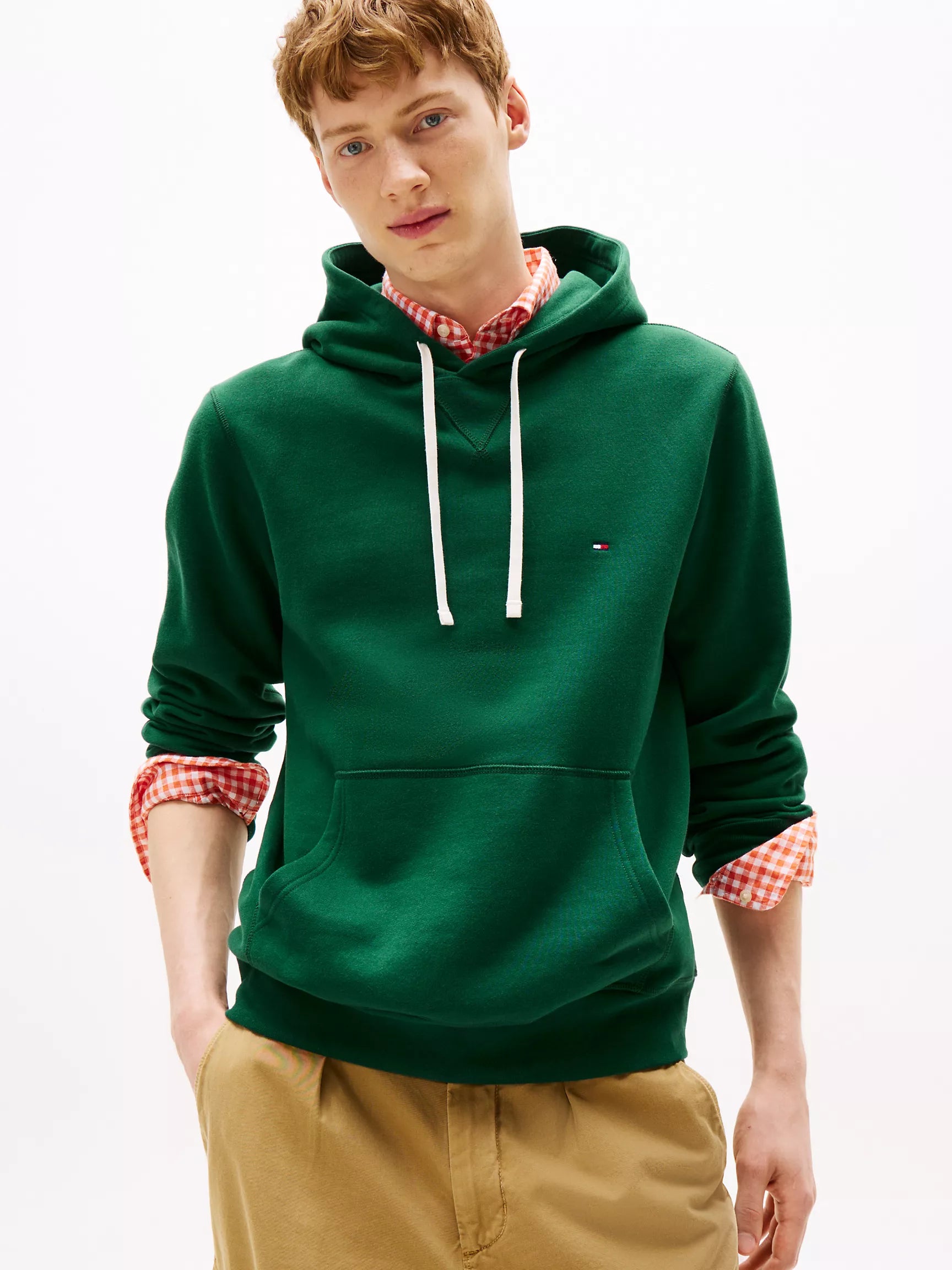 Tommy Mens'Classic Brushed-Fleece Hoodie/Ornamental Green