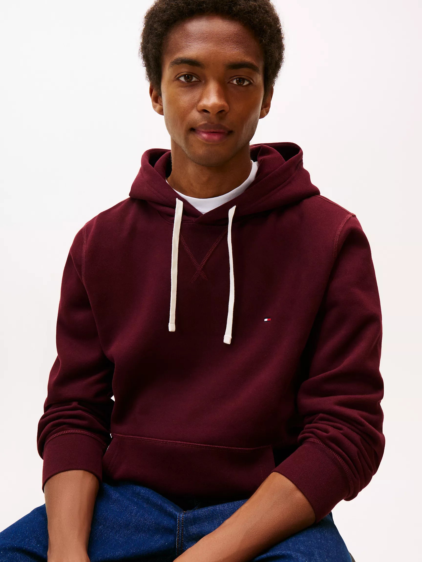 Tommy Mens'Classic Brushed-Fleece Hoodie/Deep Burgundy