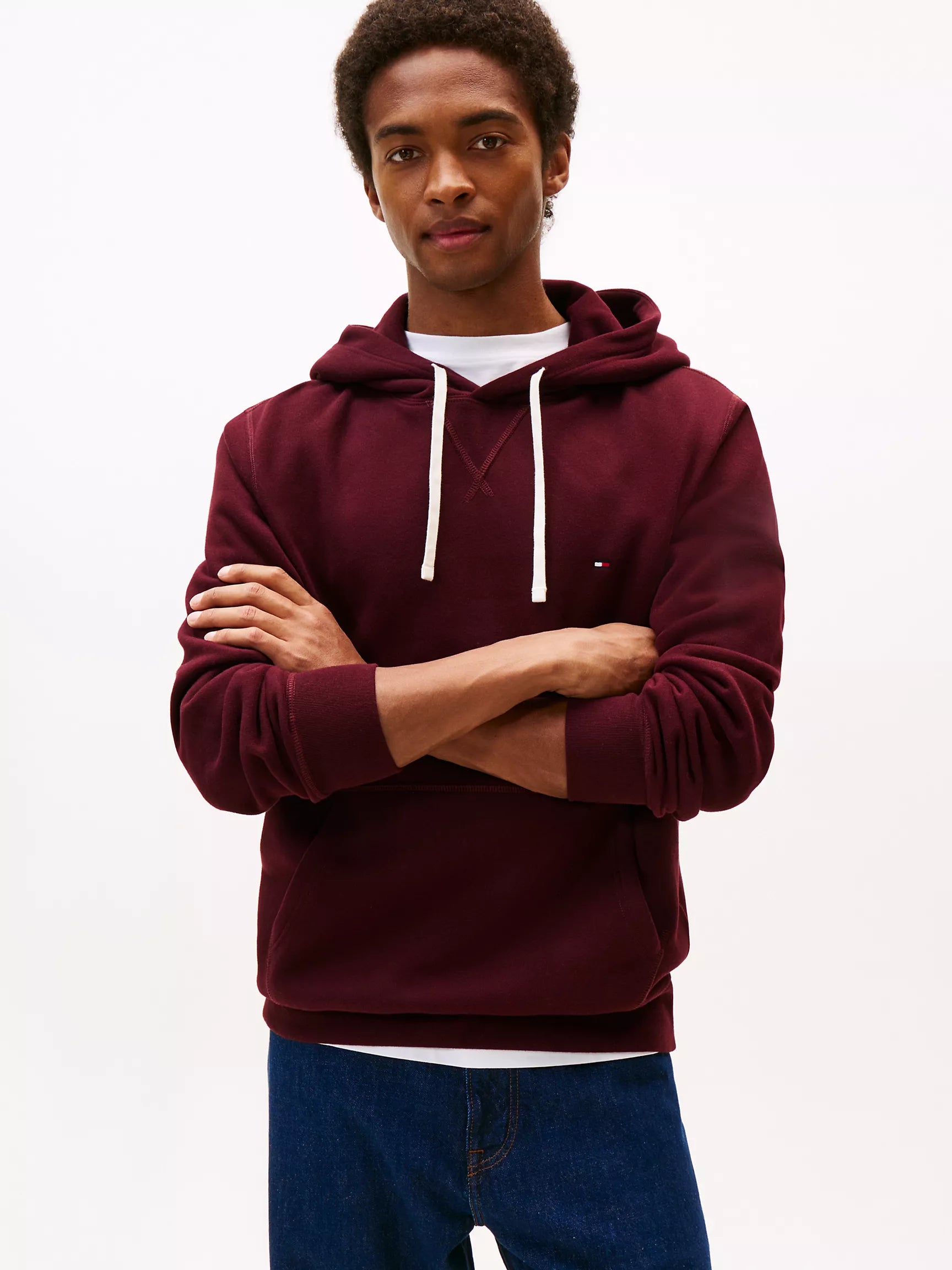 Tommy Mens'Classic Brushed-Fleece Hoodie/Deep Burgundy