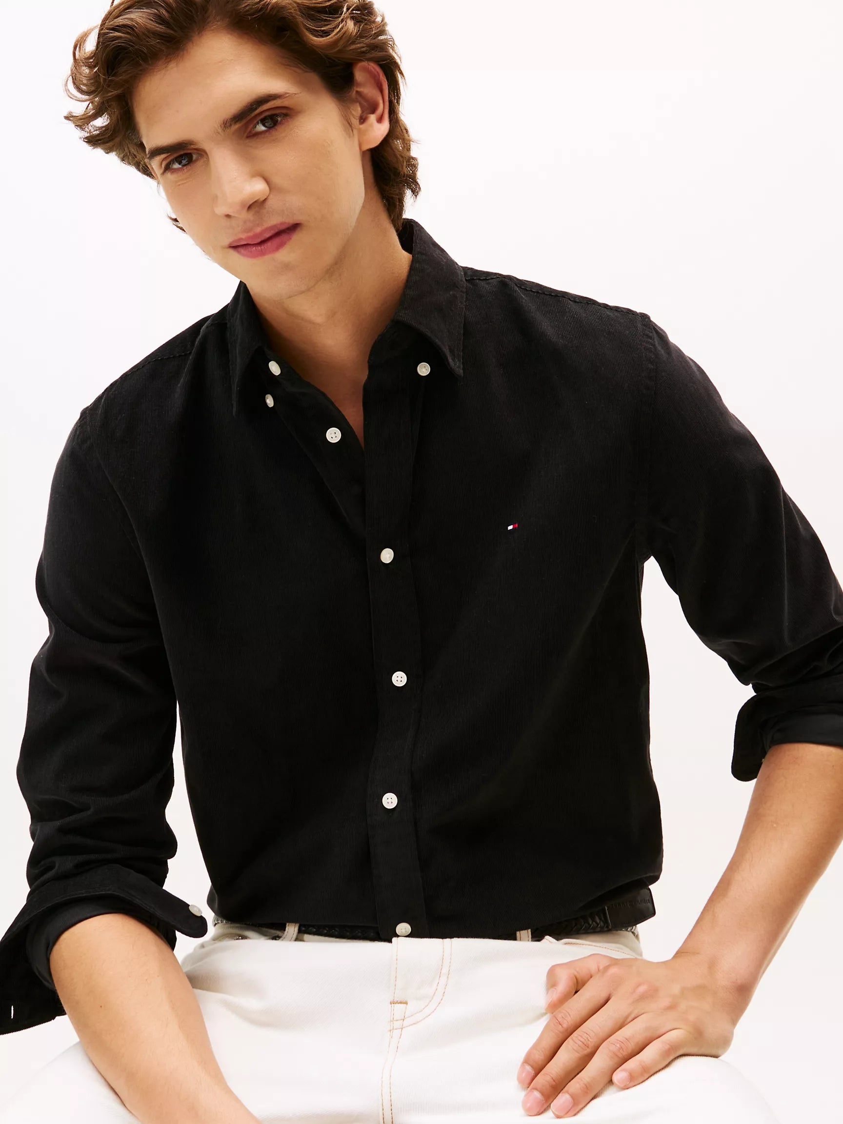 Tommy MENS' Regular Fit Corduroy Shirt BLACK