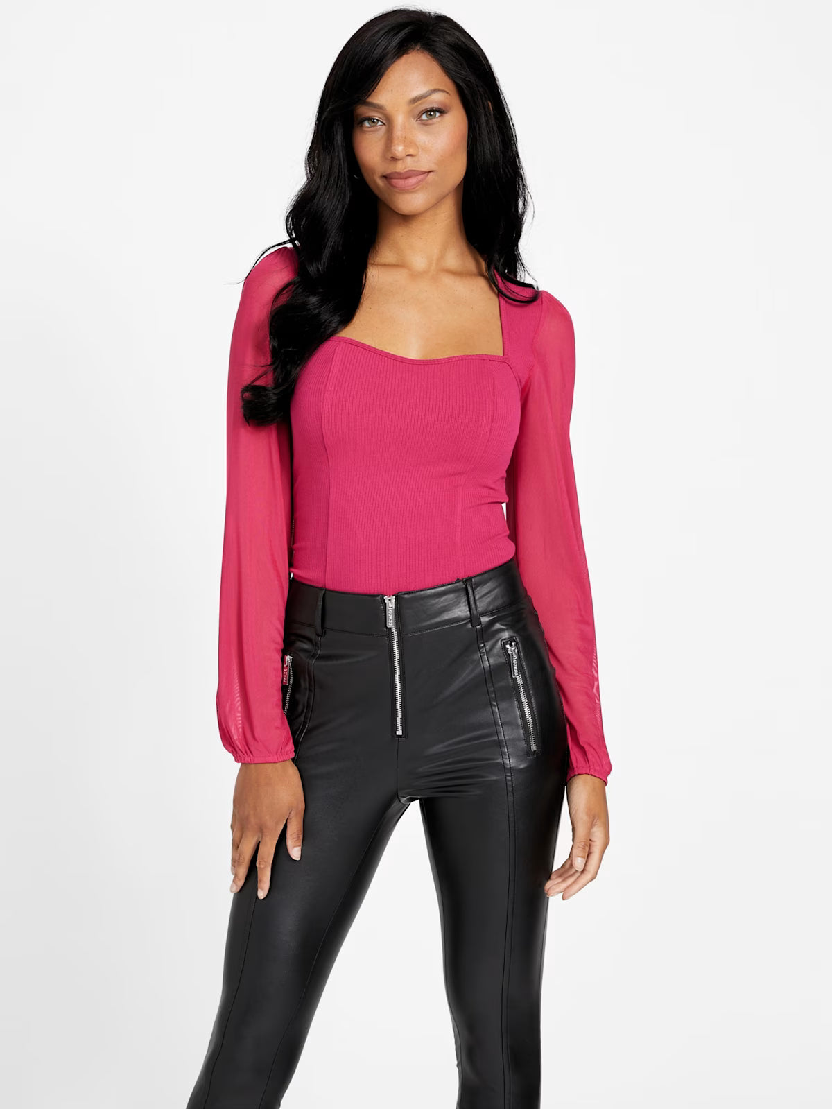 Womens' Guess Eco Riley Mesh Long-Sleeve Bodysuit