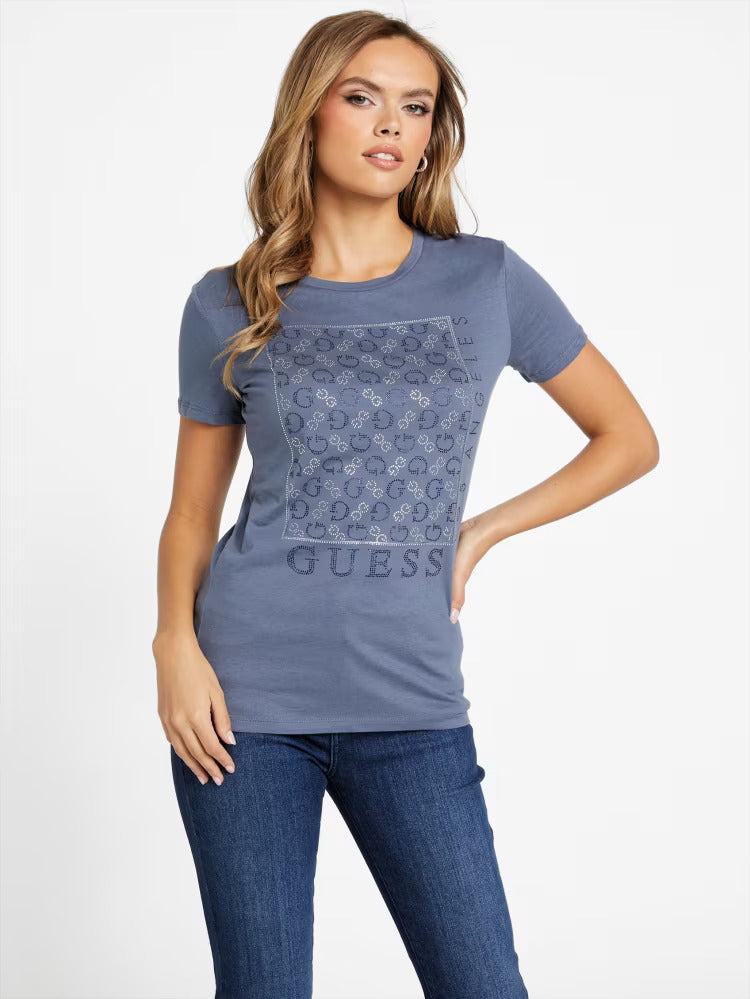 Guess Womens' Naty Crewneck Rhinestone Tee
