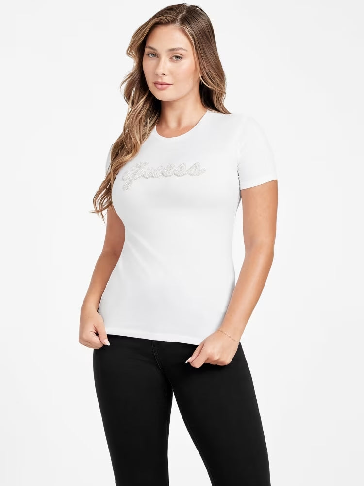 WOMEN GUESS Eco Perla Logo Tee/White