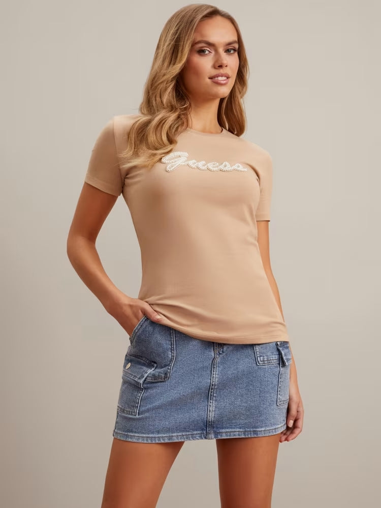 WOMEN GUESS Eco Perla Logo Tee/Beige