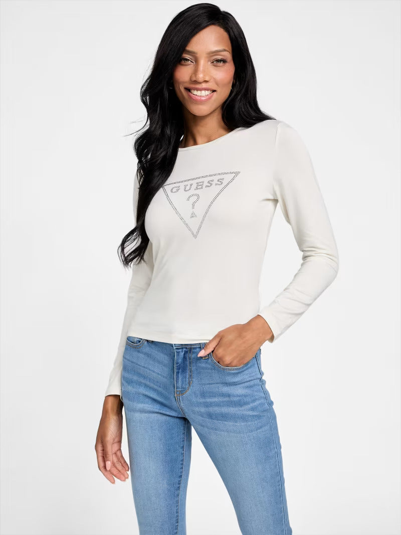 GUESS WOMENS' Lamar Crewneck Logo Top