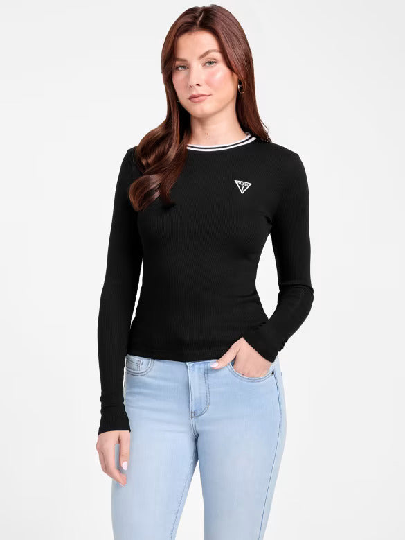 Women GUESS  Teddy Crewneck Top/ BLACK