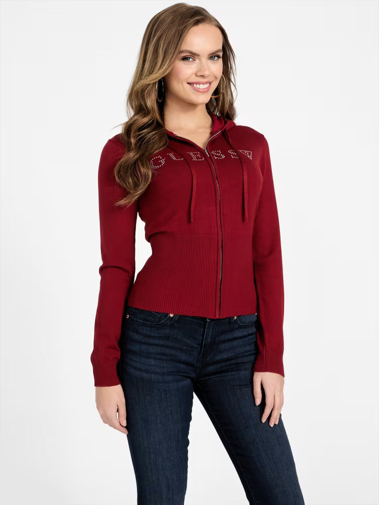 WOMEN GUESS Lainey Logo Zip Hoodie/ RED