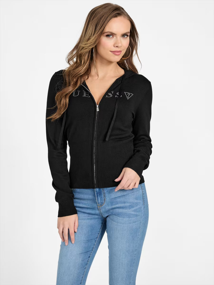 WOMEN GUESS Lainey Logo Zip Hoodie/ BLACK